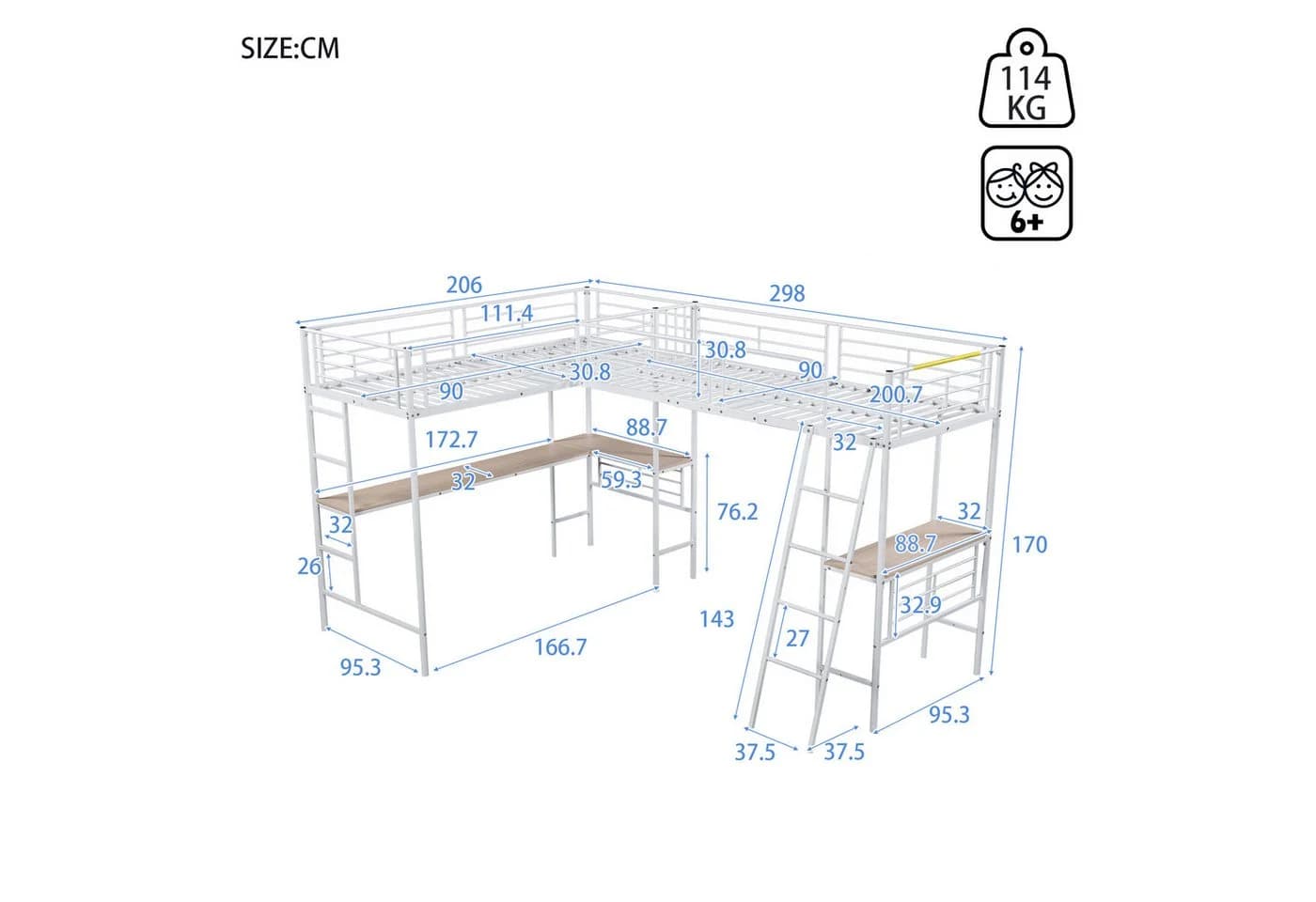 Stilvolles Etagenbett aus Metall und MDF