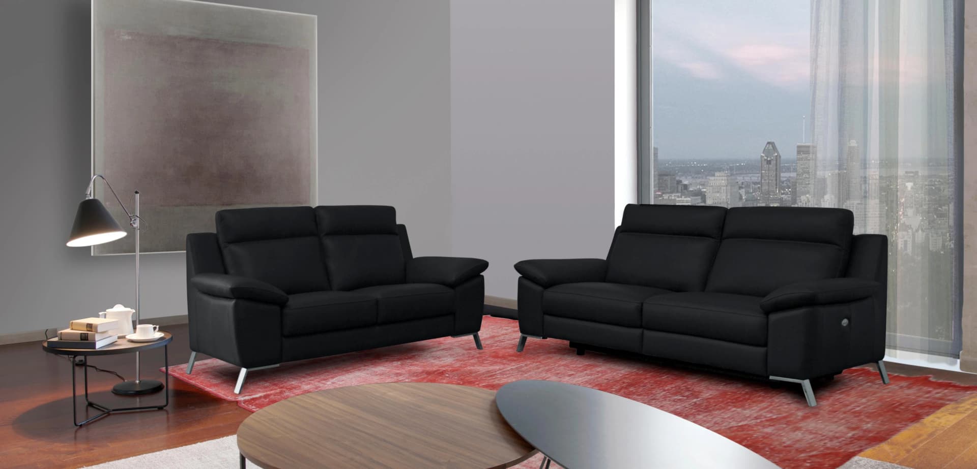CALIA ITALIA Roby 2-Sitzer Sofa Schwarz Leder Italien