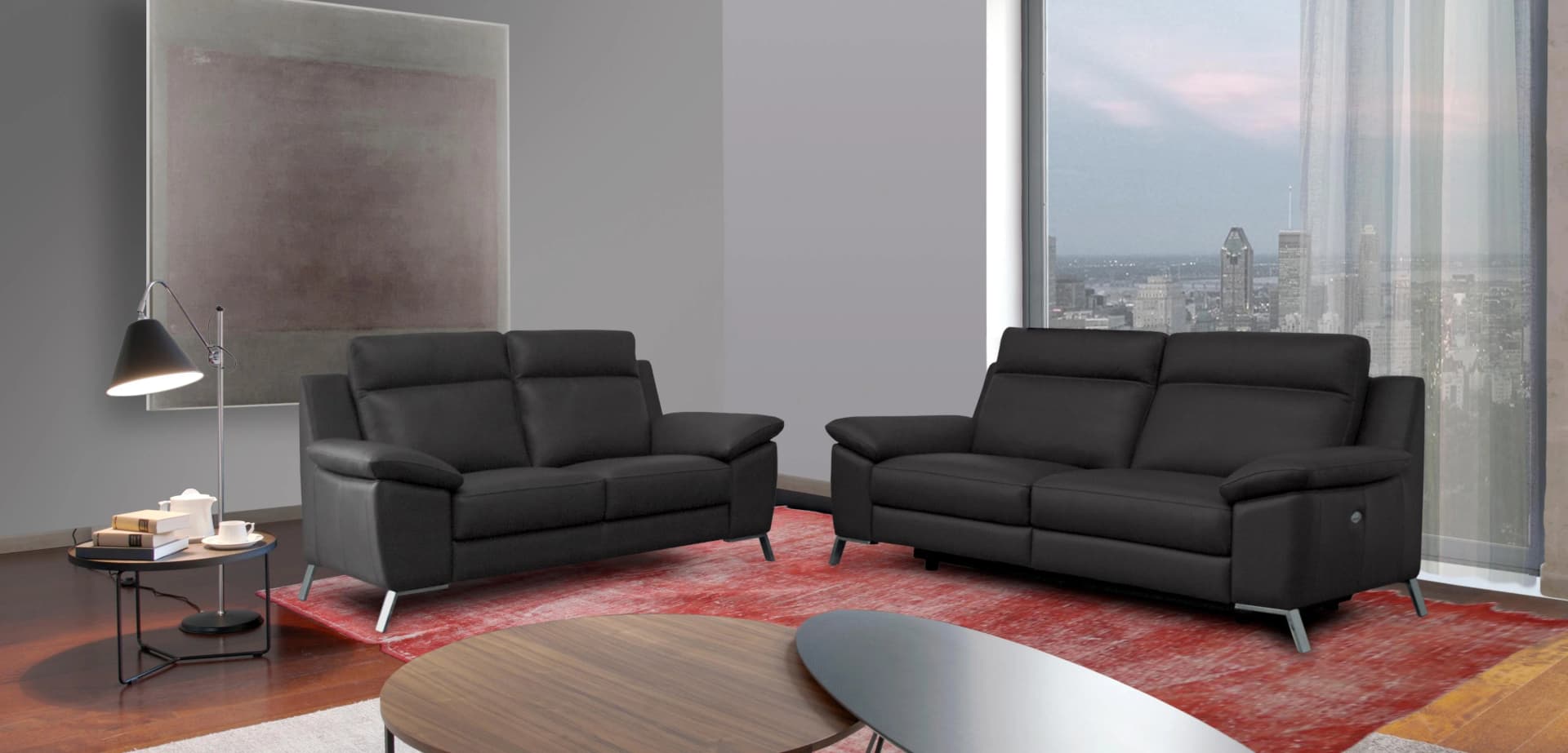 CALIA ITALIA Roby 3-Sitzer Sofa Grau Elektrische Relaxfunktion Leder