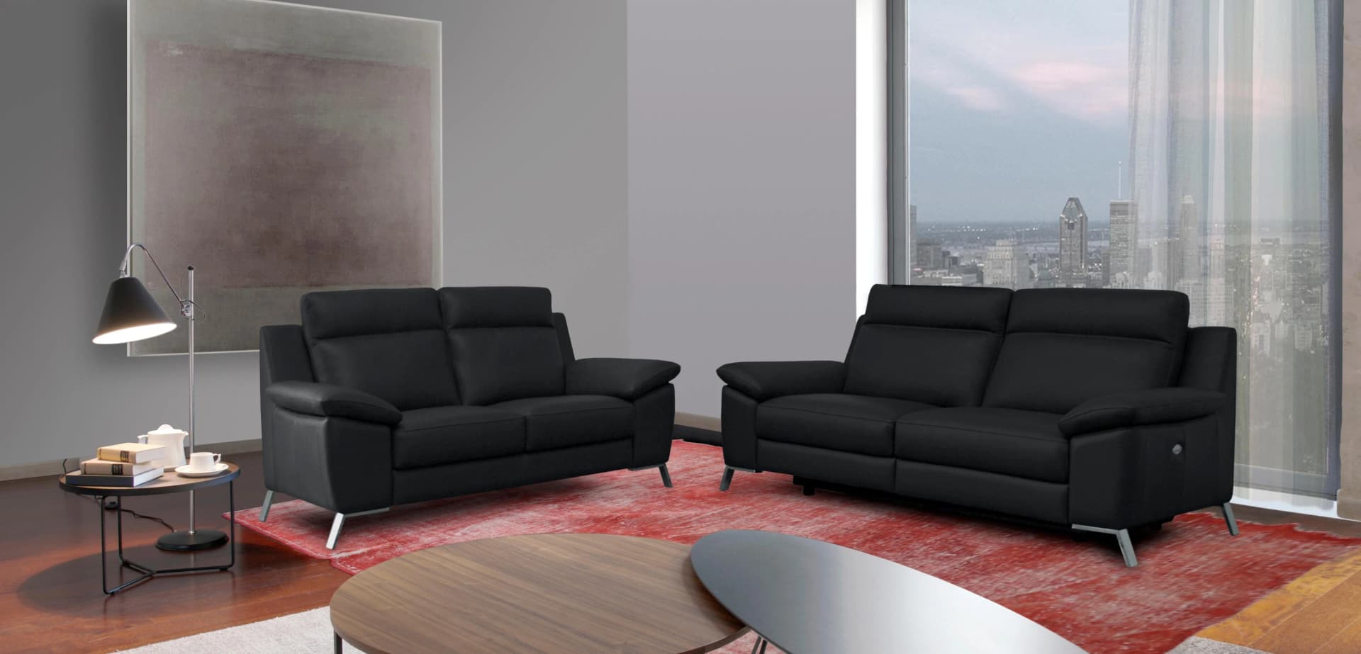 CALIA ITALIA Roby Polstergarnitur Schwarz Leder Relax 3er+2er