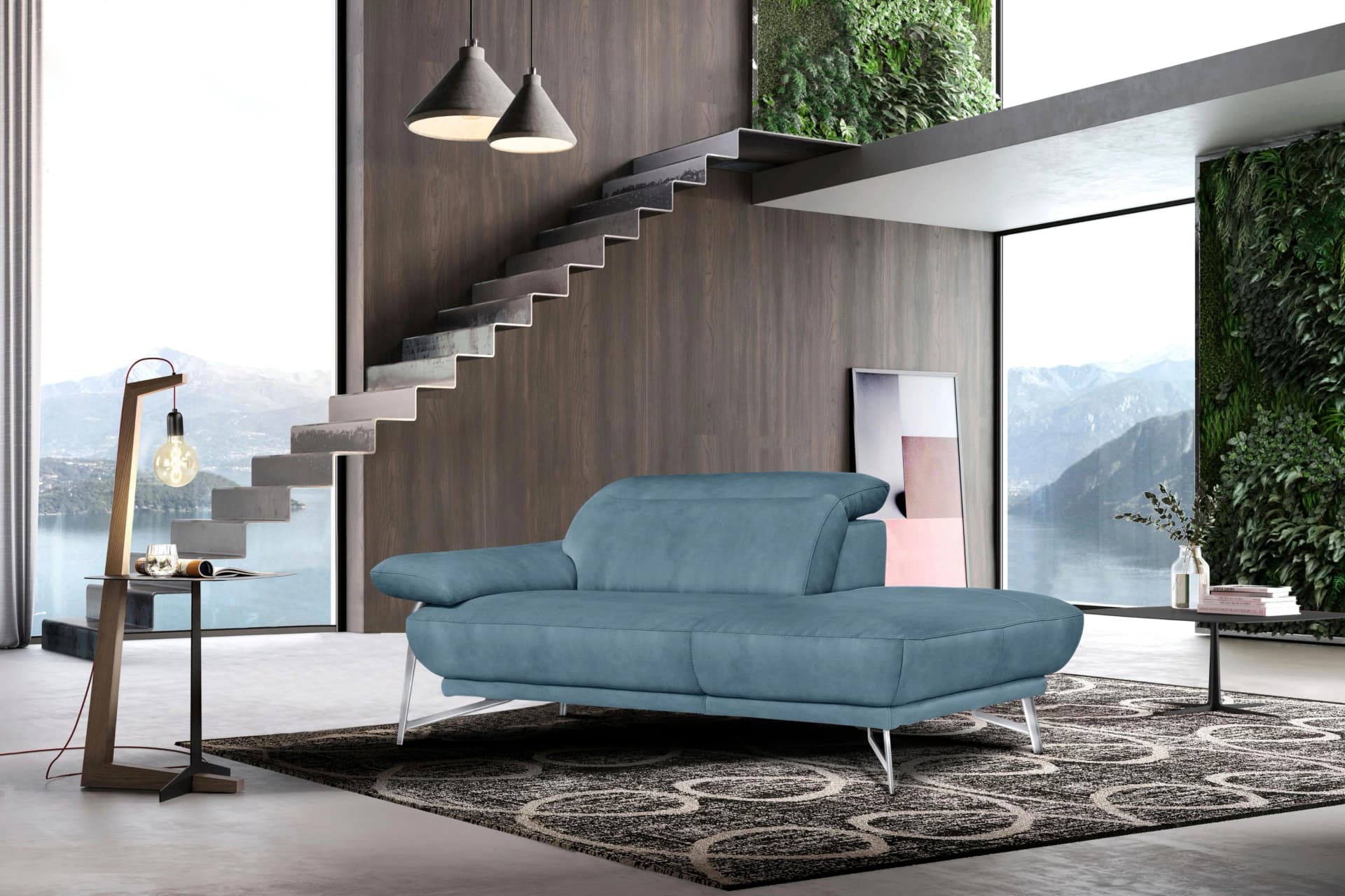 EGOITALIANO Anais Designsofa 179 cm Chrom Hellblau