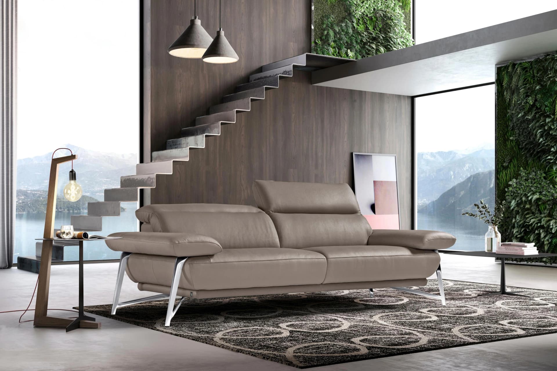 EGOITALIANO Anais 2,5-Sitzer Sofa Beige Leder Chrom