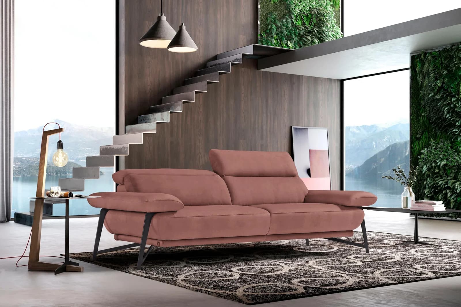 EGOITALIANO Anais 2,5-Sitzer Sofa Braun Microfaser Verstellbare Kopfstützen
