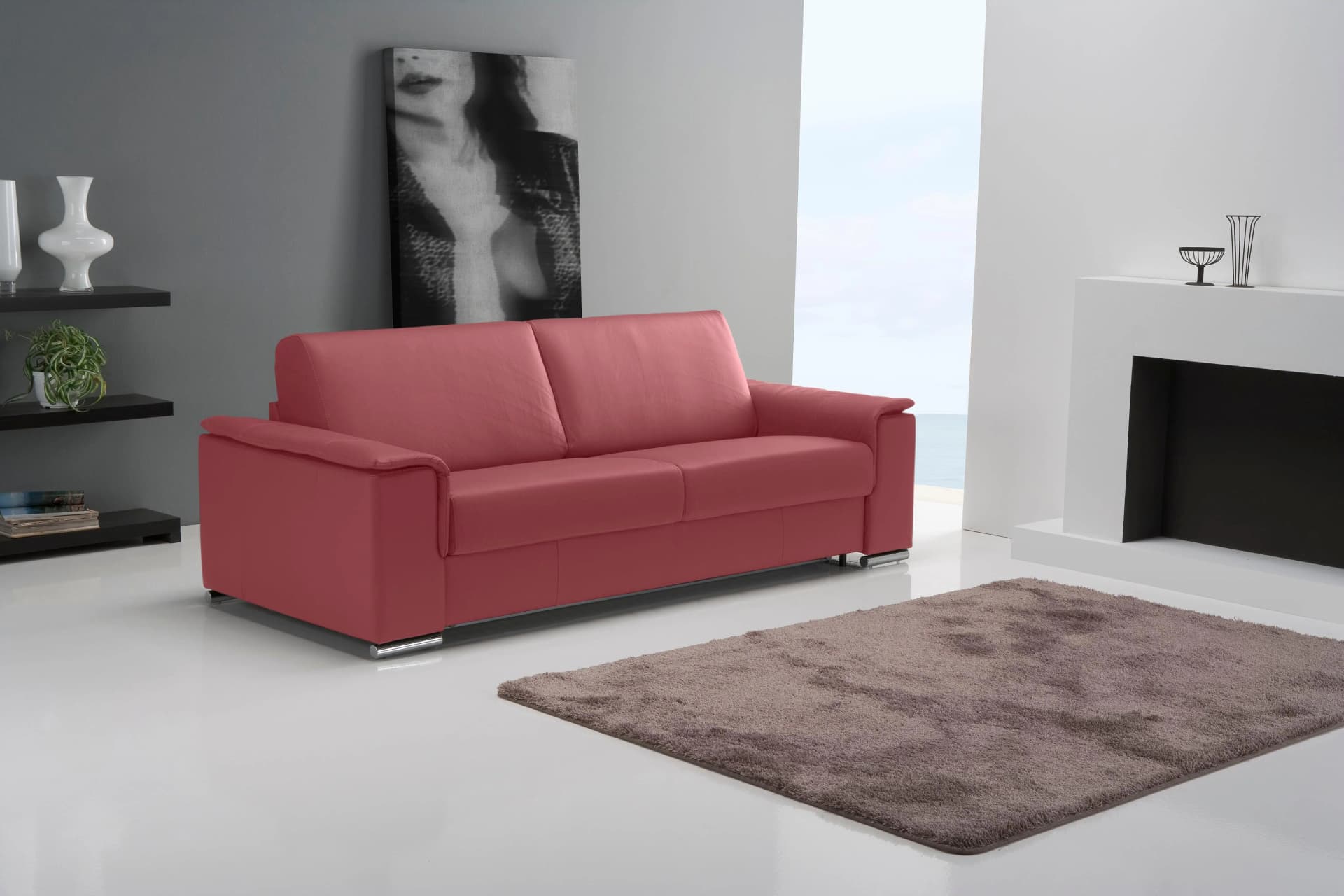EGOITALIANO Schlafsofa Cecilia Kirschrot Leder Modern