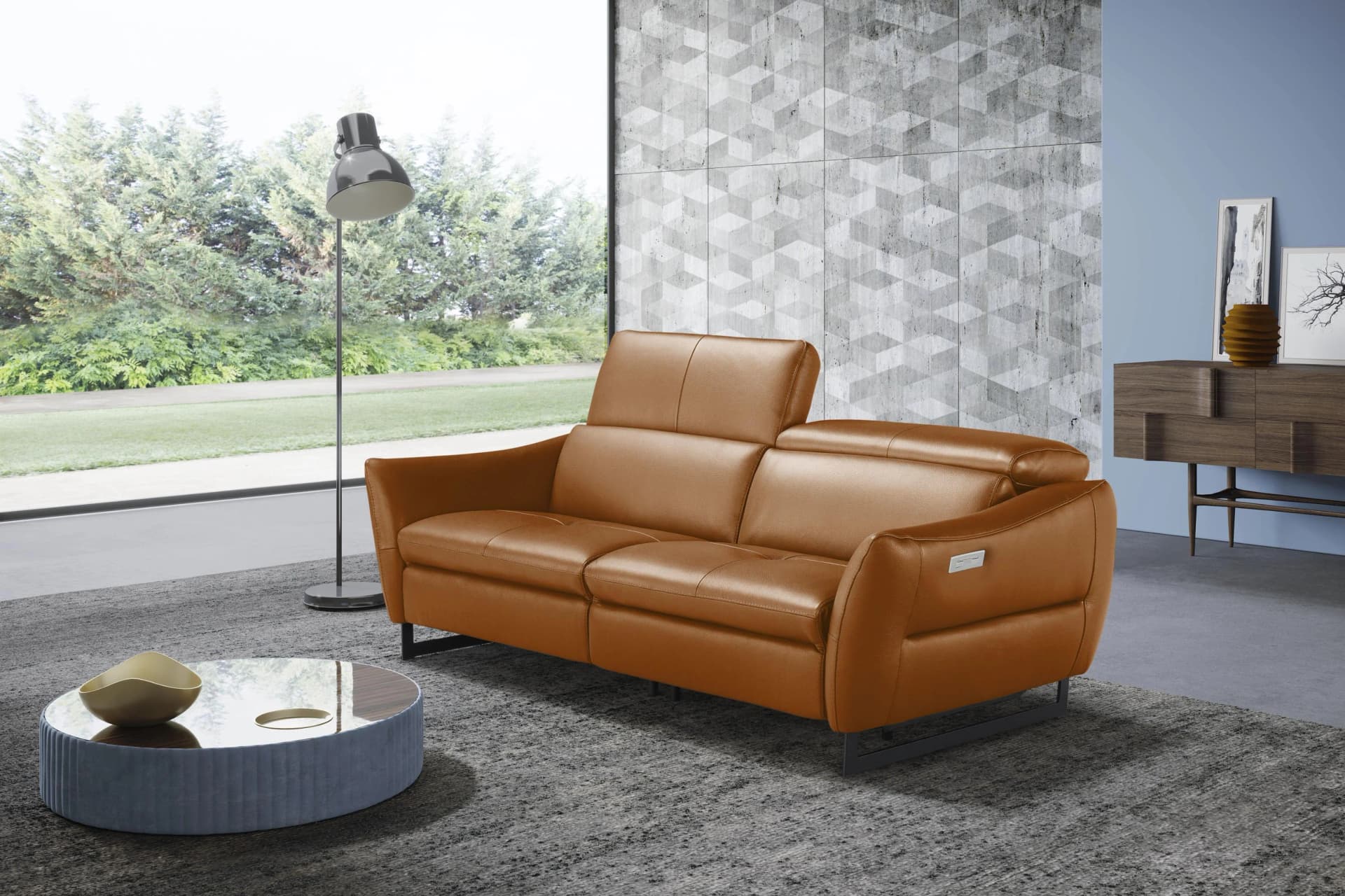EGOITALIANO Dafne 2,5-Sitzer Sofa Orange Leder Relaxfunktion