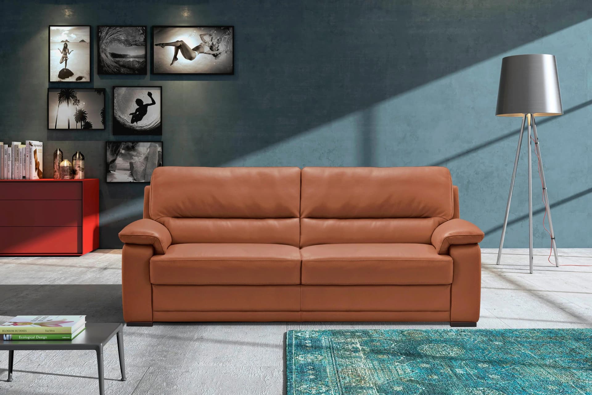 EGOITALIANO Doris Ledersofa 2,5-Sitzer Modern Rot Brick