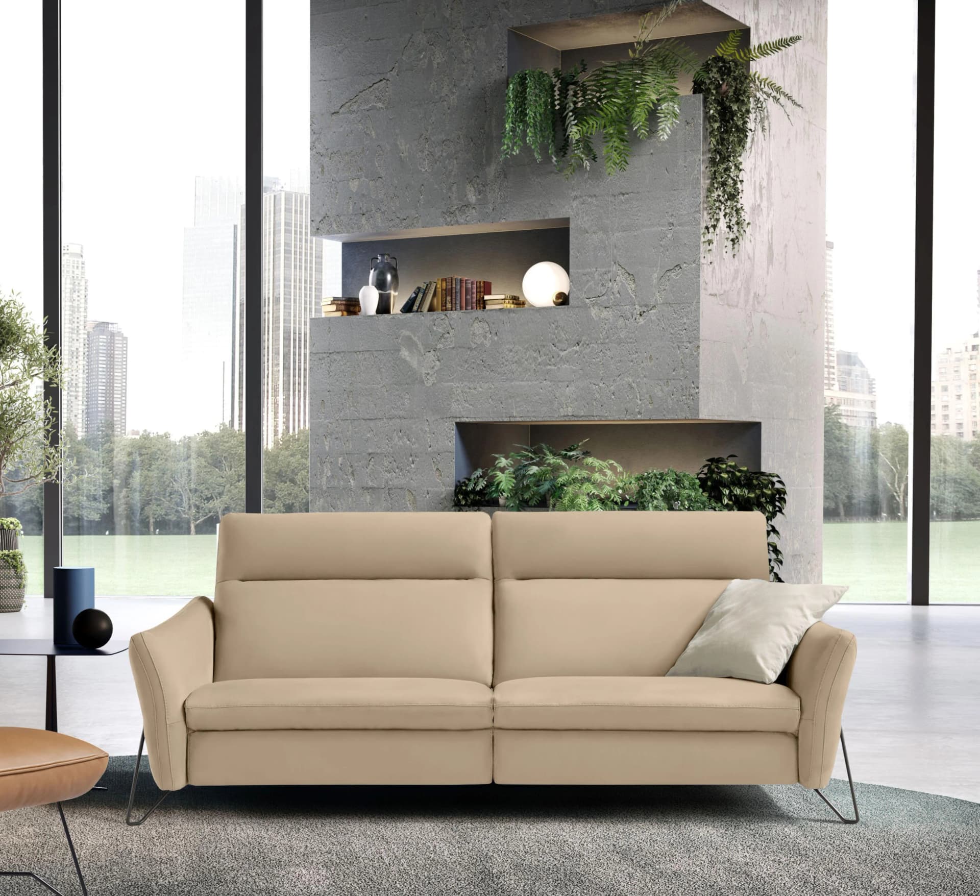 EGOITALIANO Gaia 2-Sitzer Sofa Leder Champagner Elektrisch Verstellbar