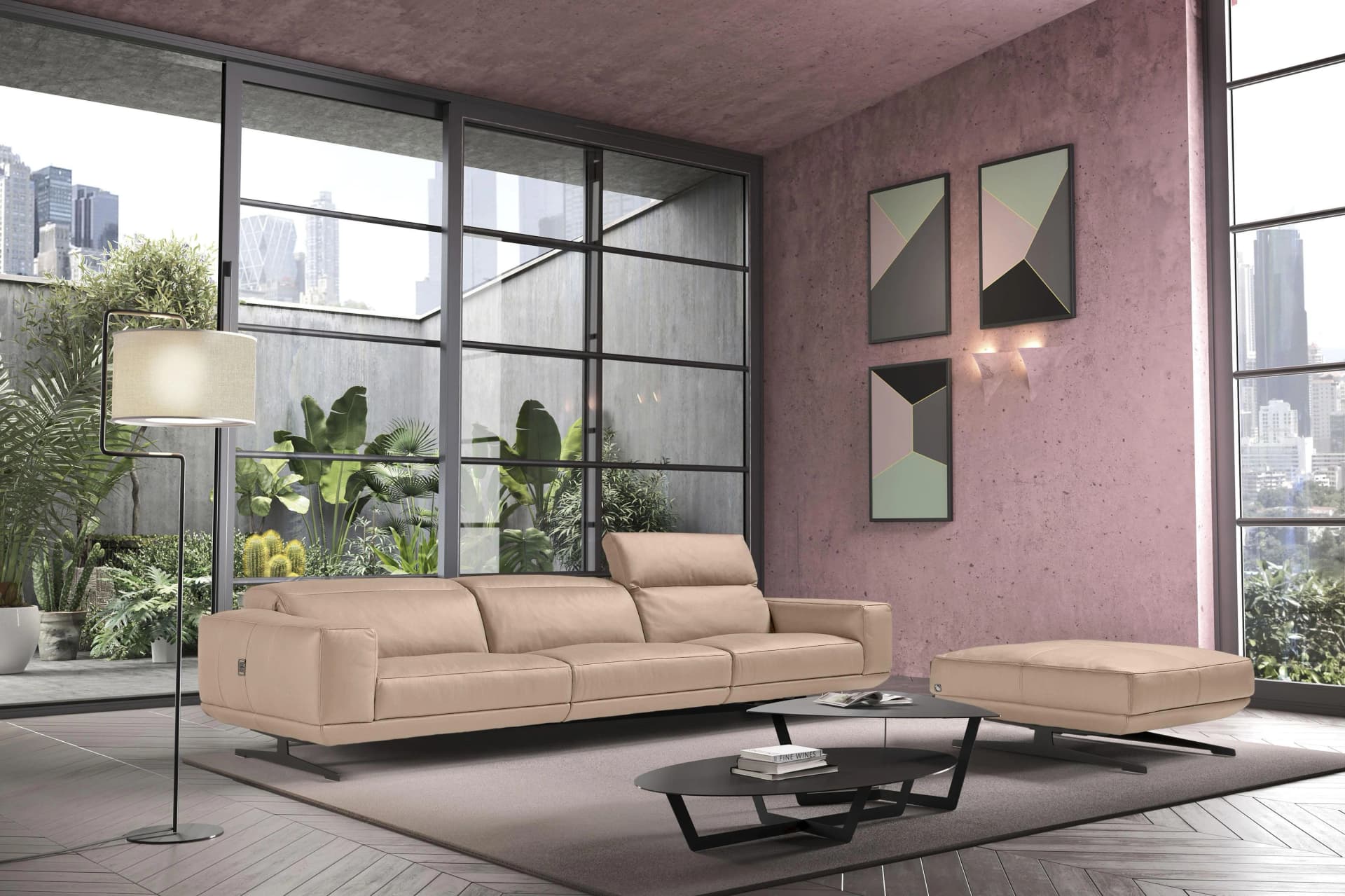 EGOITALIANO Gloria 3-Sitzer-Sofa Rosa Beige Echtleder