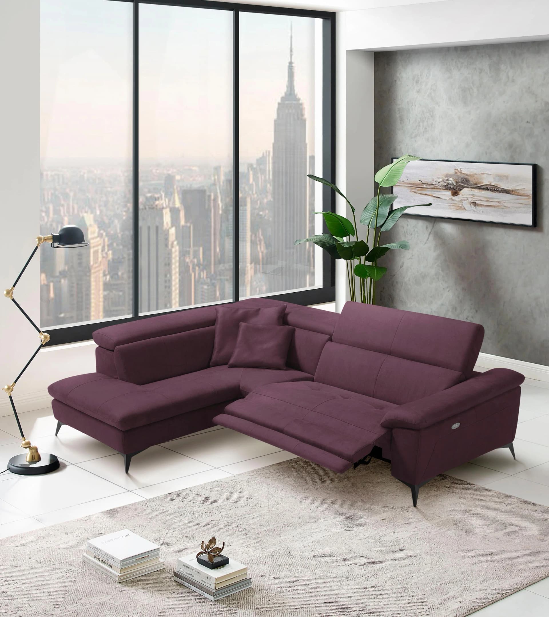 Egoitaliano Ecksofa Martine Multifunktionssofa Violett Relaxfunktion