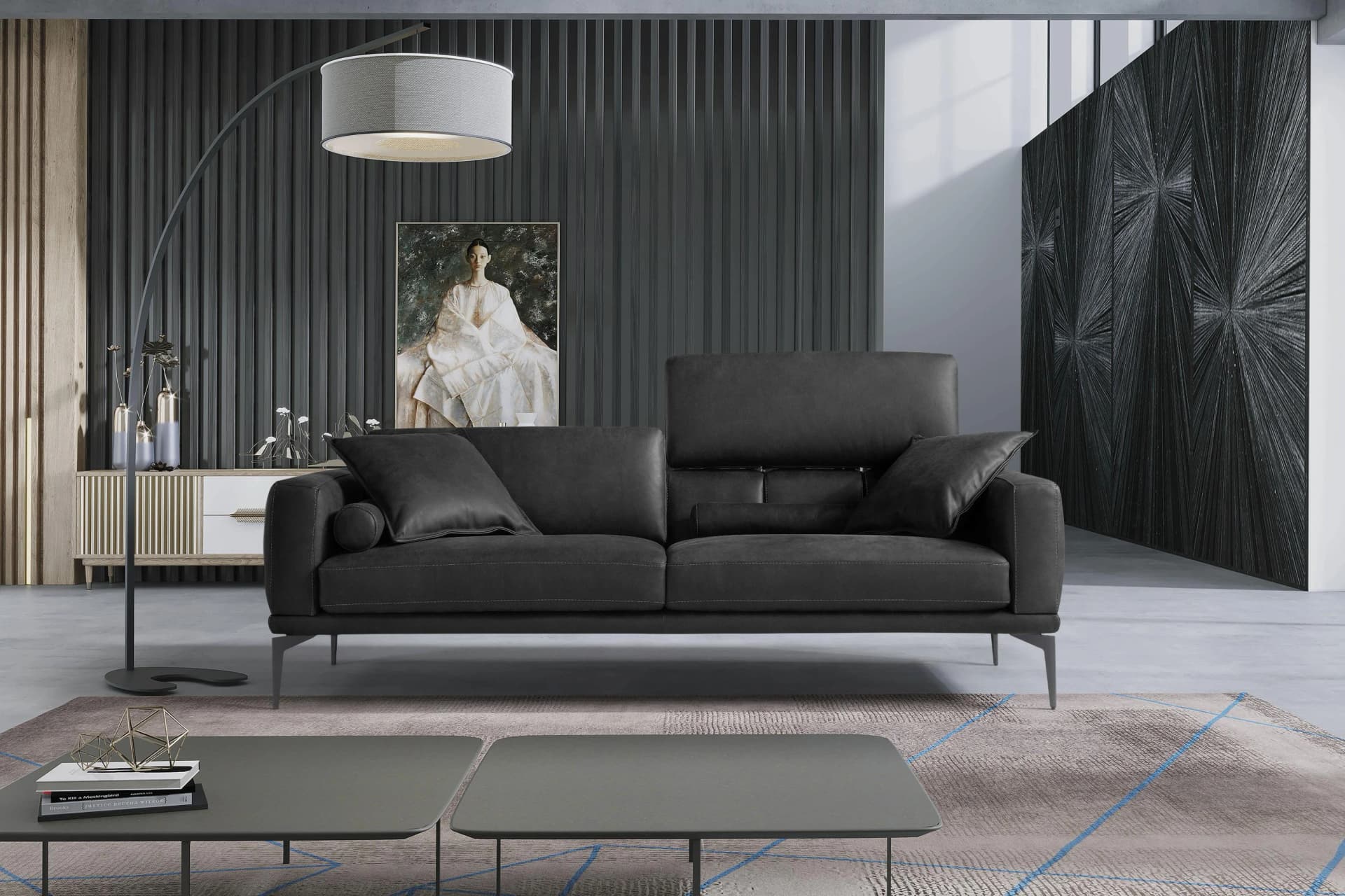 EGOITALIANO Masu Designsofa 2,5-Sitzer Schwarz Leder
