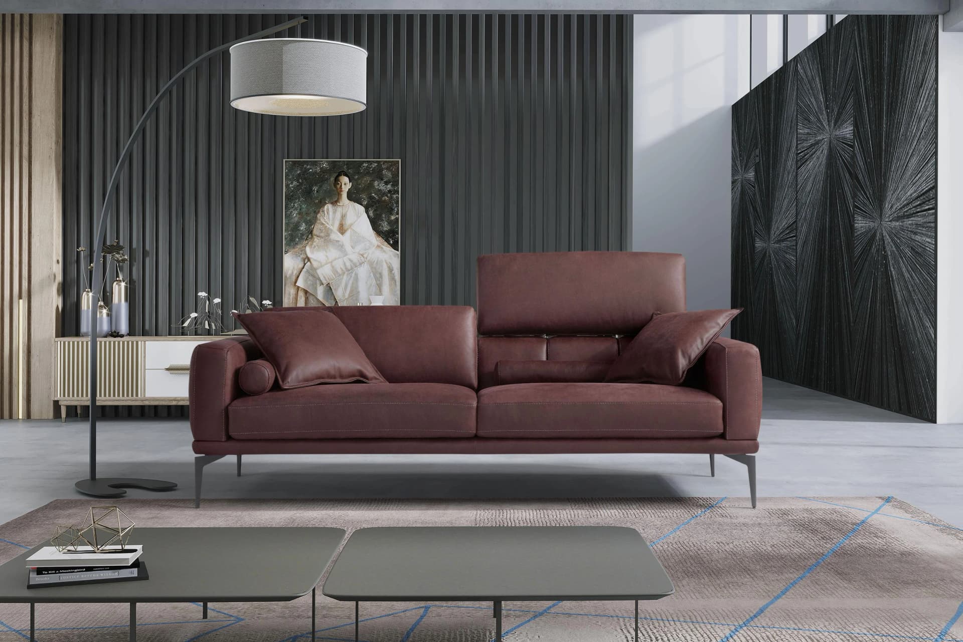 EGOITALIANO Masu 2,5-Sitzer Sofa Burgundy Leder