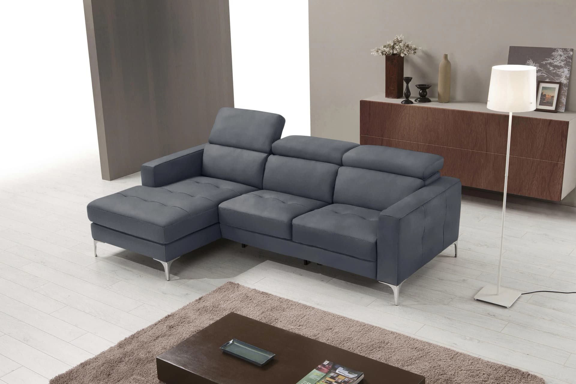 Ecksofa EGOITALIANO L-Form Charcoal mit verstellbaren Kopfteilen