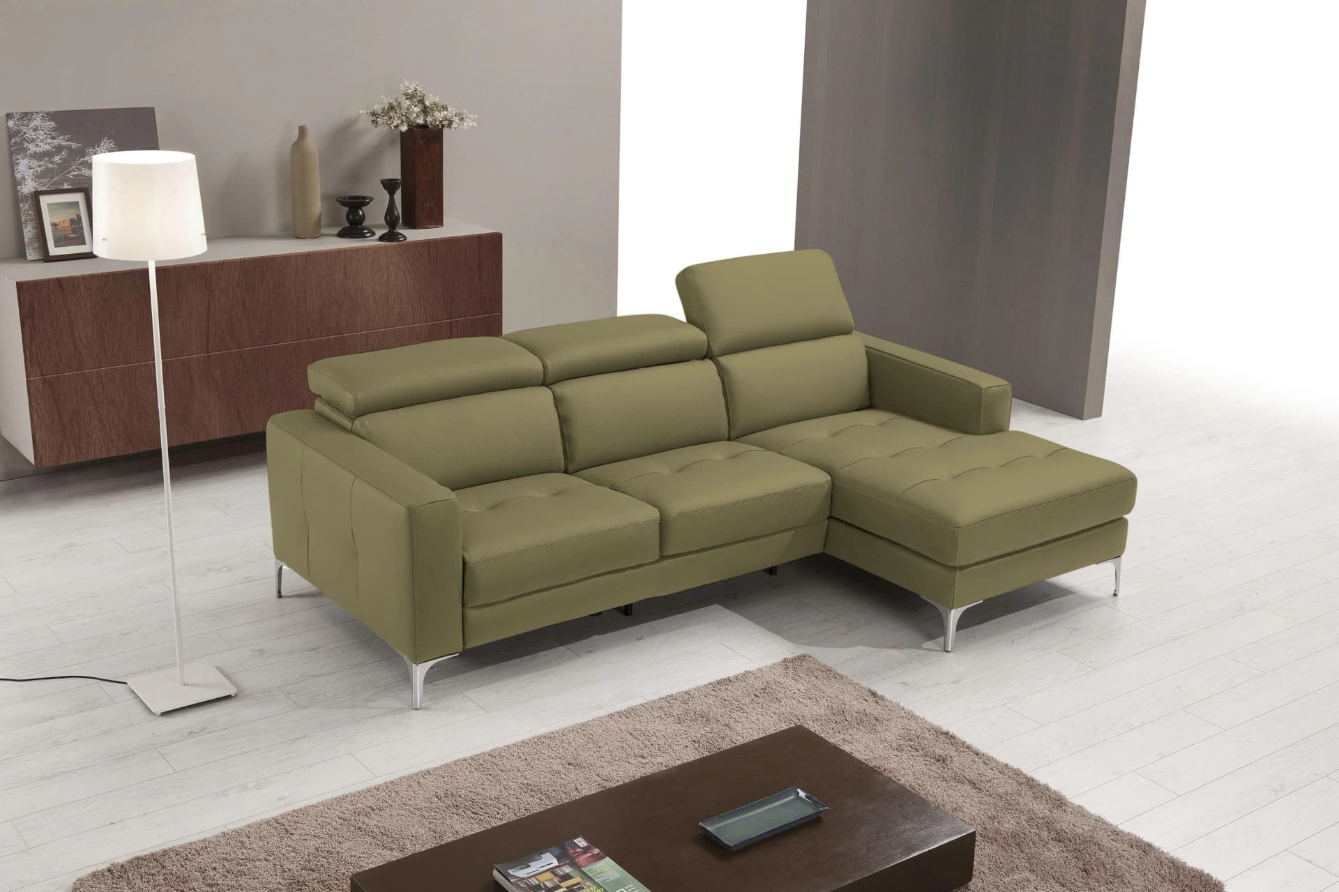 Ecksofa EGOITALIANO L-Form Salbeigrün Echtes Rindsleder