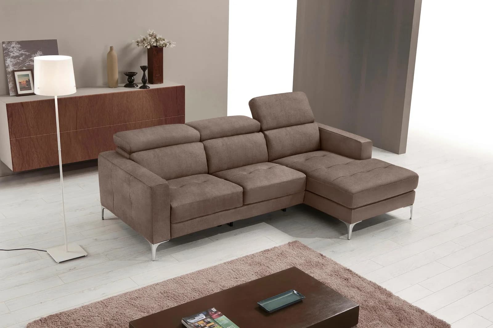 Ecksofa EGOITALIANO L-Form Braun Luxus-Microfaser