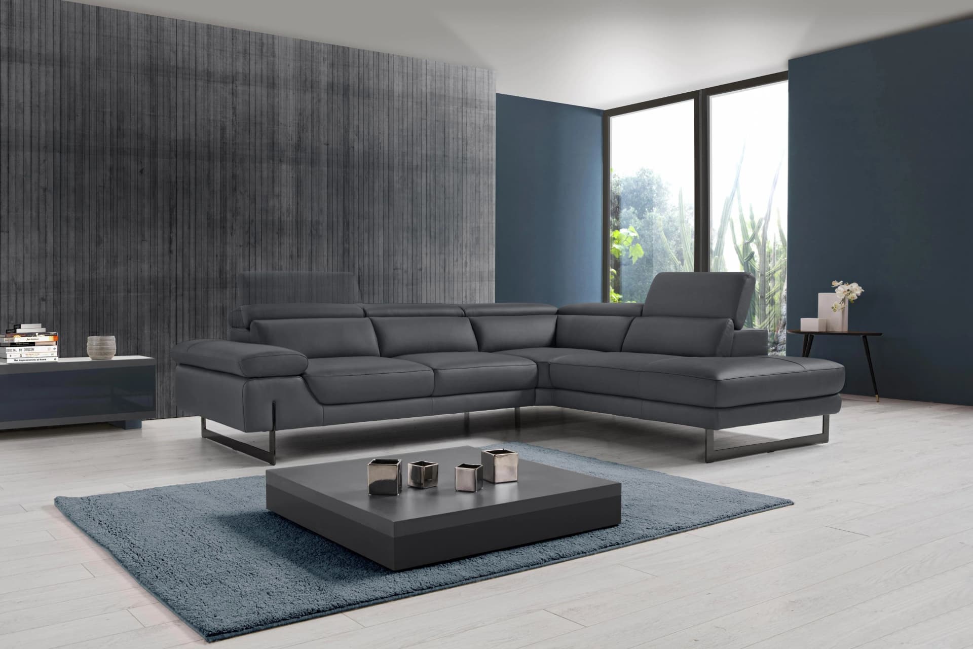 Ecksofa EGOITALIANO Queenie Grau Leder mit Ottomane