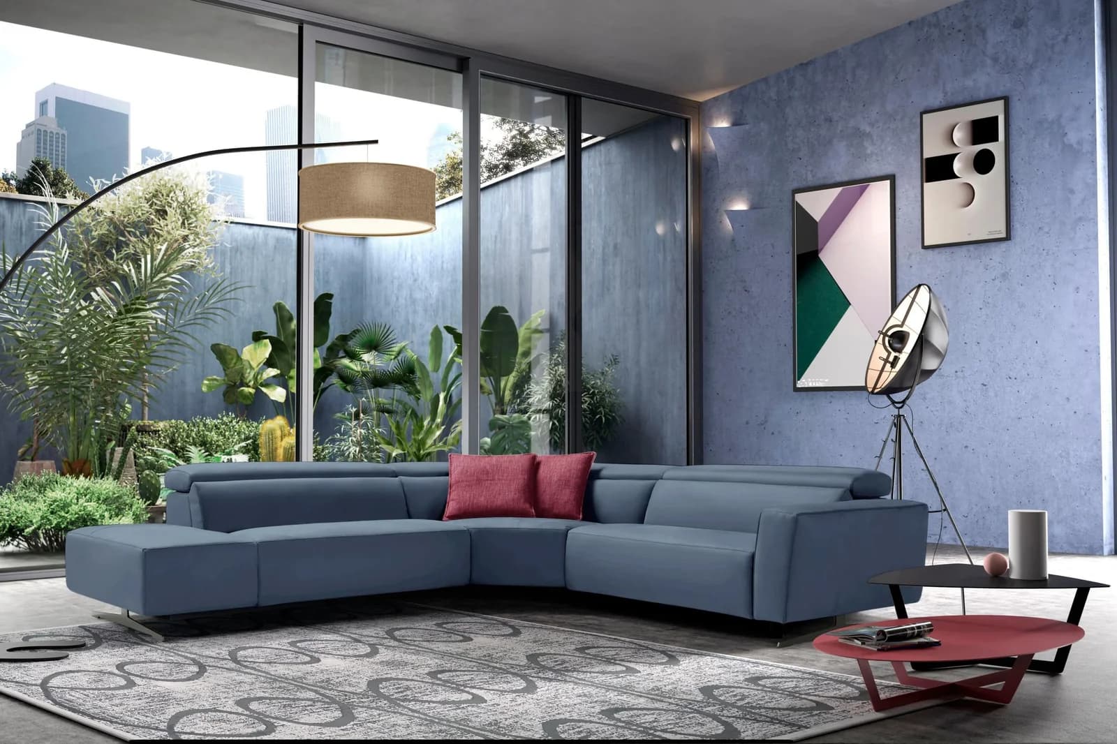 Egoitaliano Ecksofa Stefanie-e Designsofa Blau Relaxfunktion