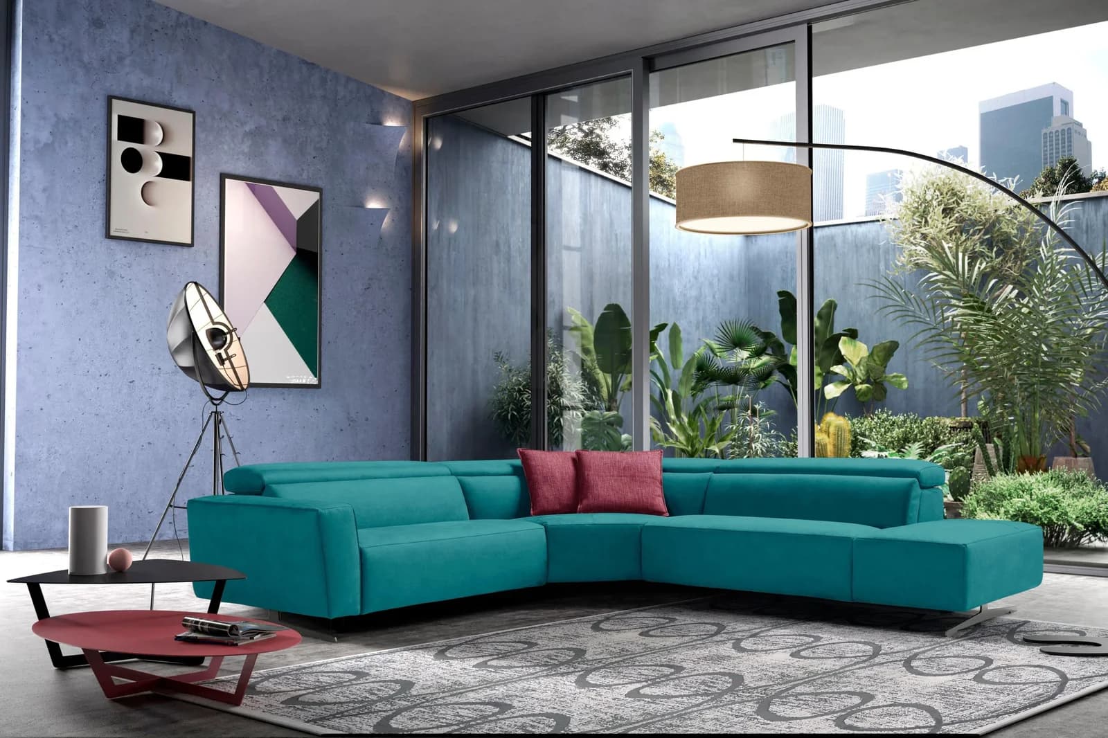 Egoitaliano Ecksofa Stefanie-e Designsofa Teal Relaxfunktion