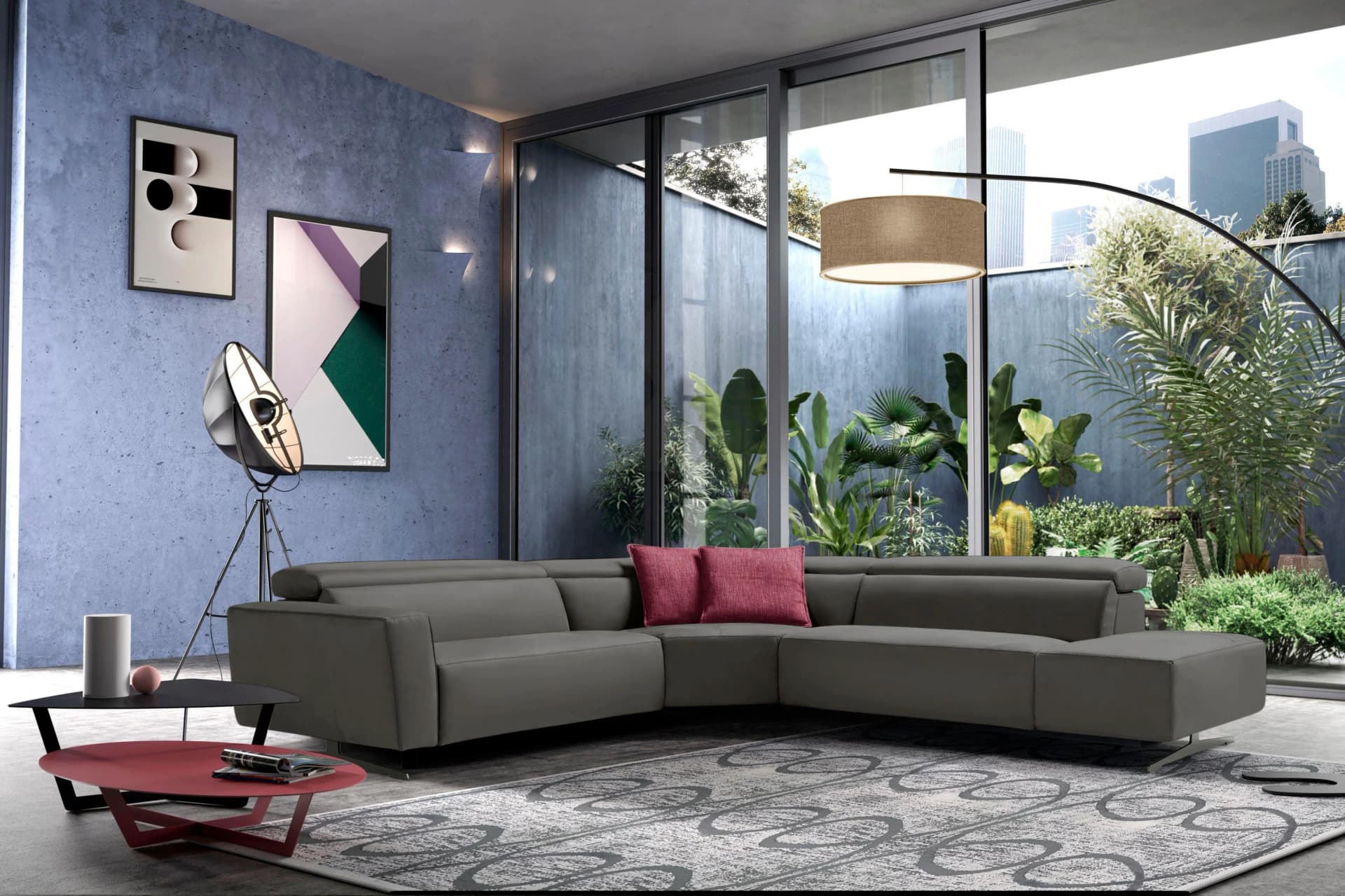 Egoitaliano Ecksofa Stefanie-e Graphit Leder Relaxfunktion