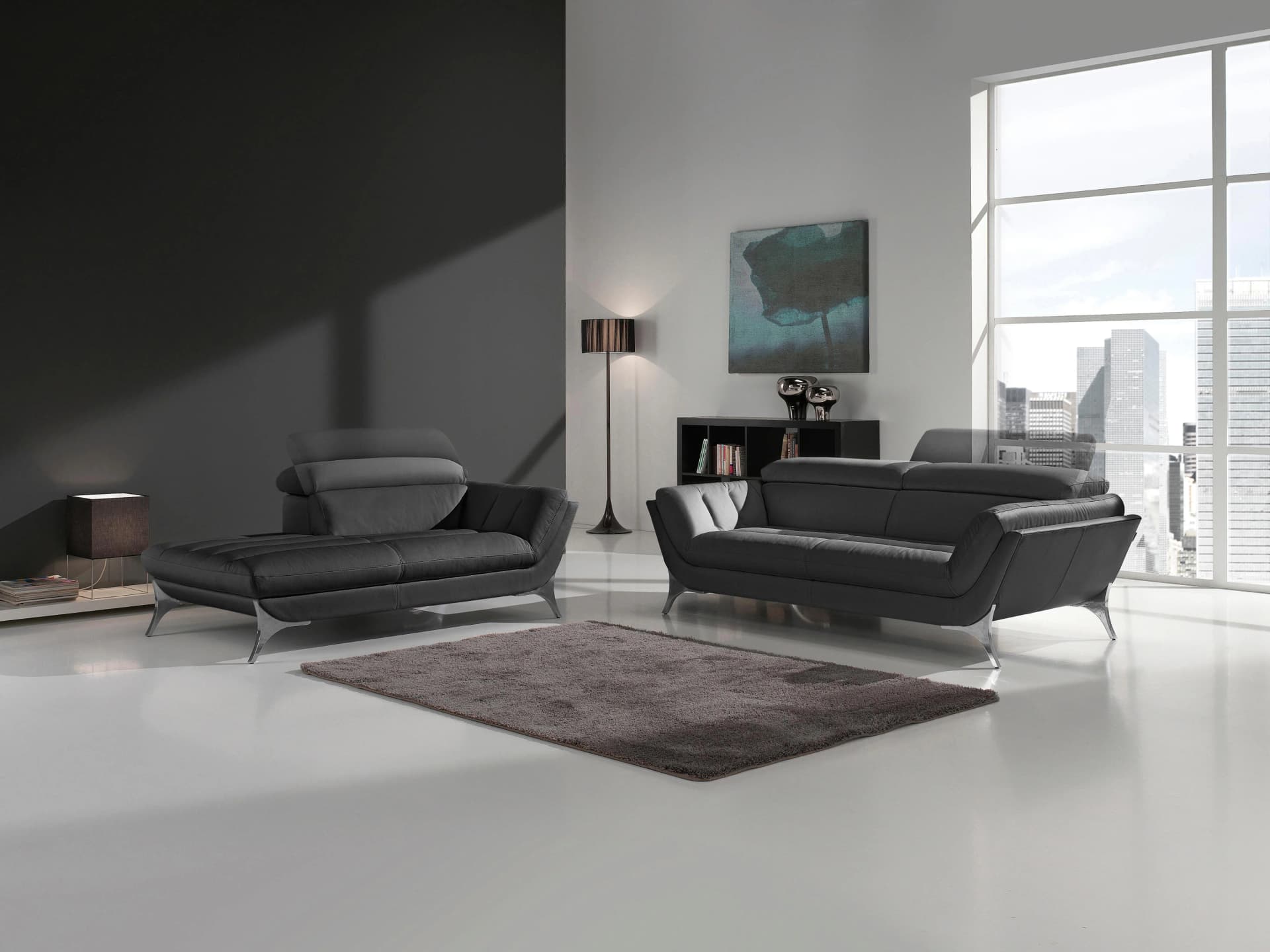 EGOITALIANO Sueli Polstergarnitur Sofa & Recamiere Schwarz Leder
