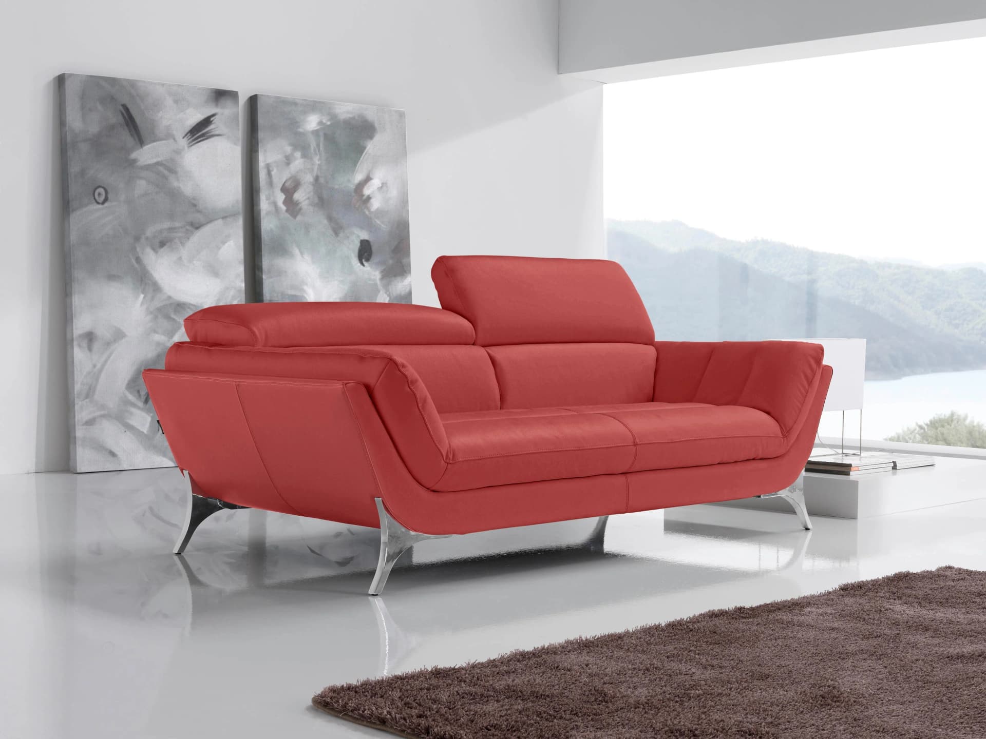 EGOITALIANO Sueli 2,5-Sitzer Sofa Rot Echtes Leder NUVOLE