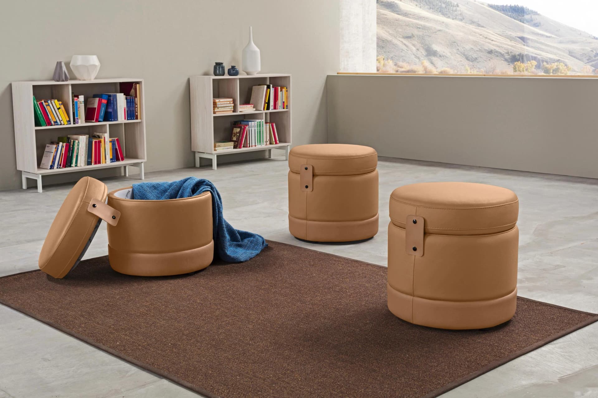 EGOITALIANO Tonder Designhocker Cognac Luxuriöse Lederoptik
