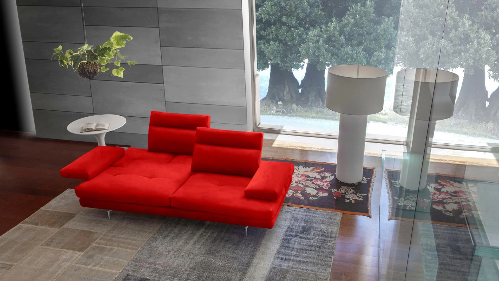 CALIA ITALIA Toby Wing 3-Sitzer Sofa Rot Mikrofaser mit Verstellung