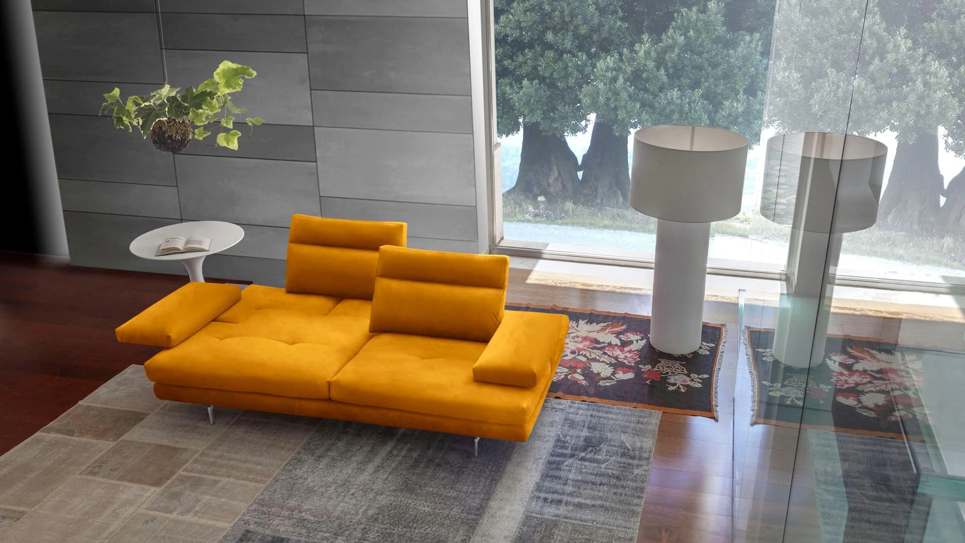 CALIA ITALIA Toby Wing 3,5-Sitzer Sofa Gelb Mikrofaser