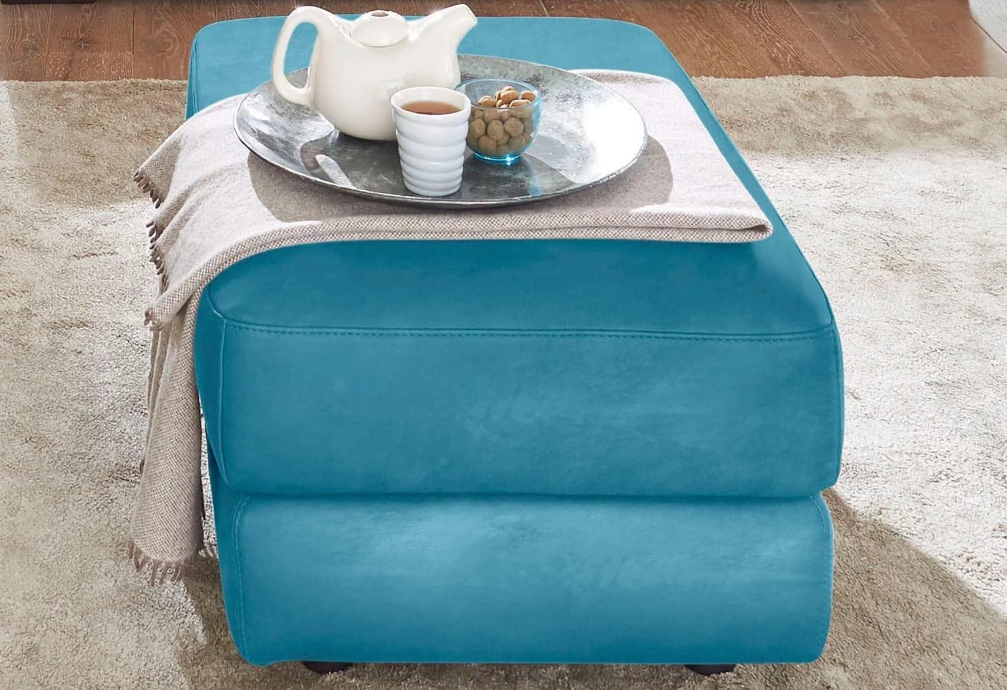 Hocker CALIA ITALIA Gaia Turquoise Luxus-Microfaser