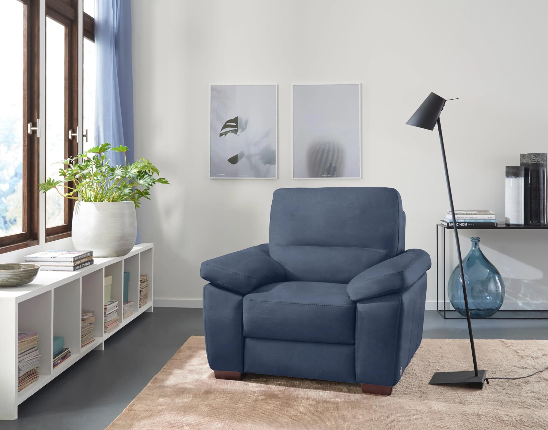CALIA ITALIA Sessel Gaia Blau Luxus-Microfaser Made in Italy