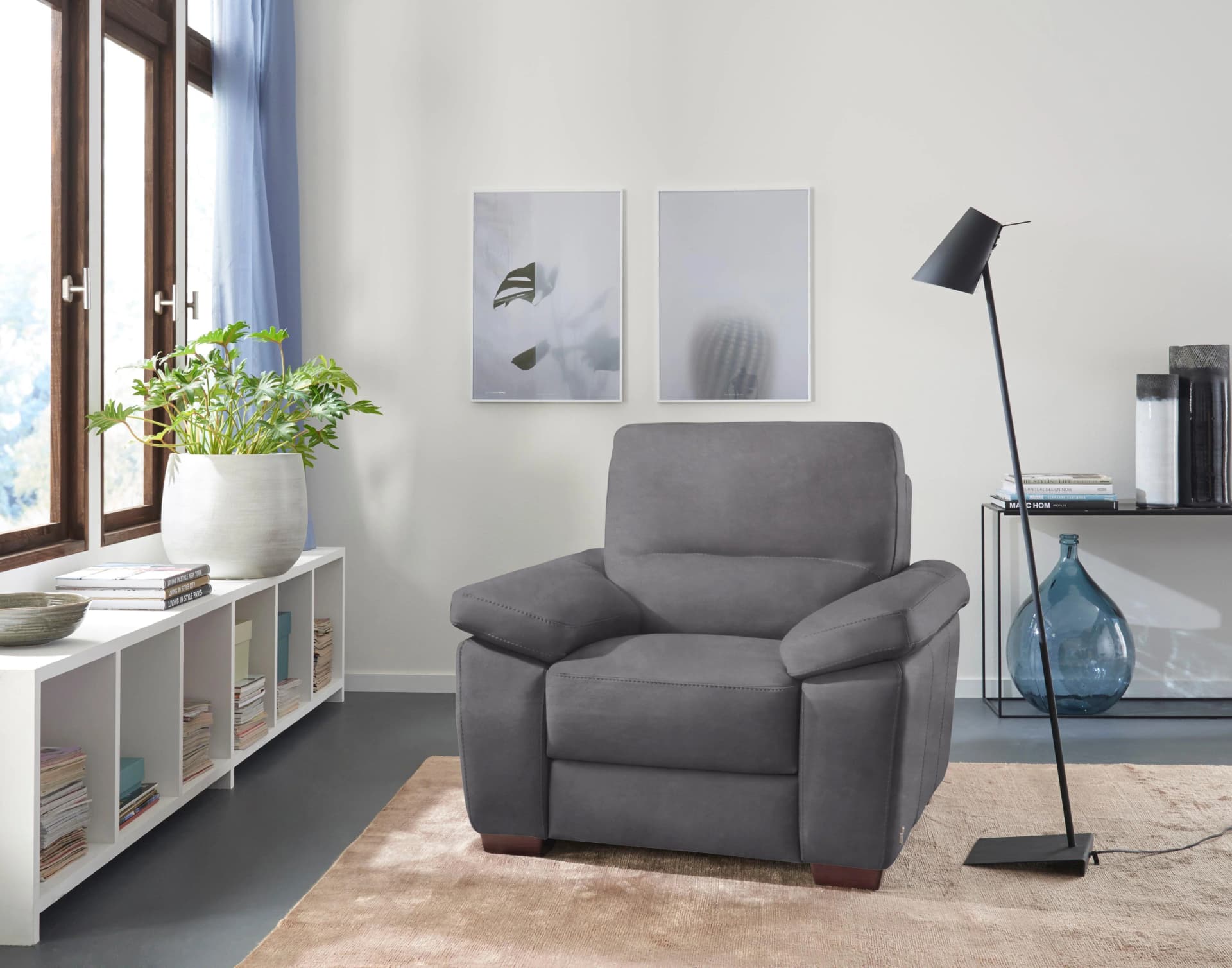 CALIA ITALIA Sessel Gaia Grau Luxus-Microfaser Handgefertigt