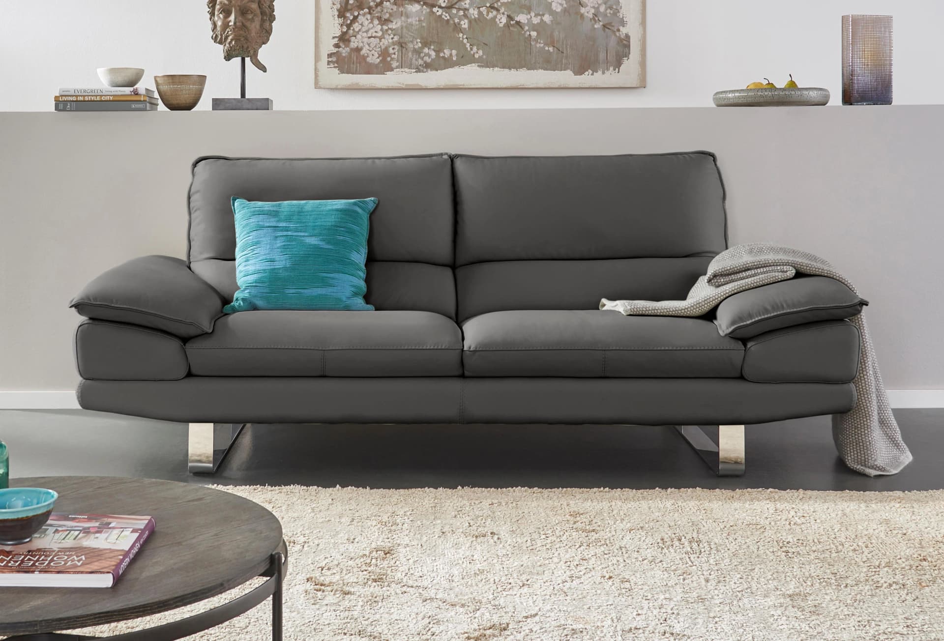 CALIA ITALIA Sofa Dave 3-Sitzer Grau Leder Kufenfuß