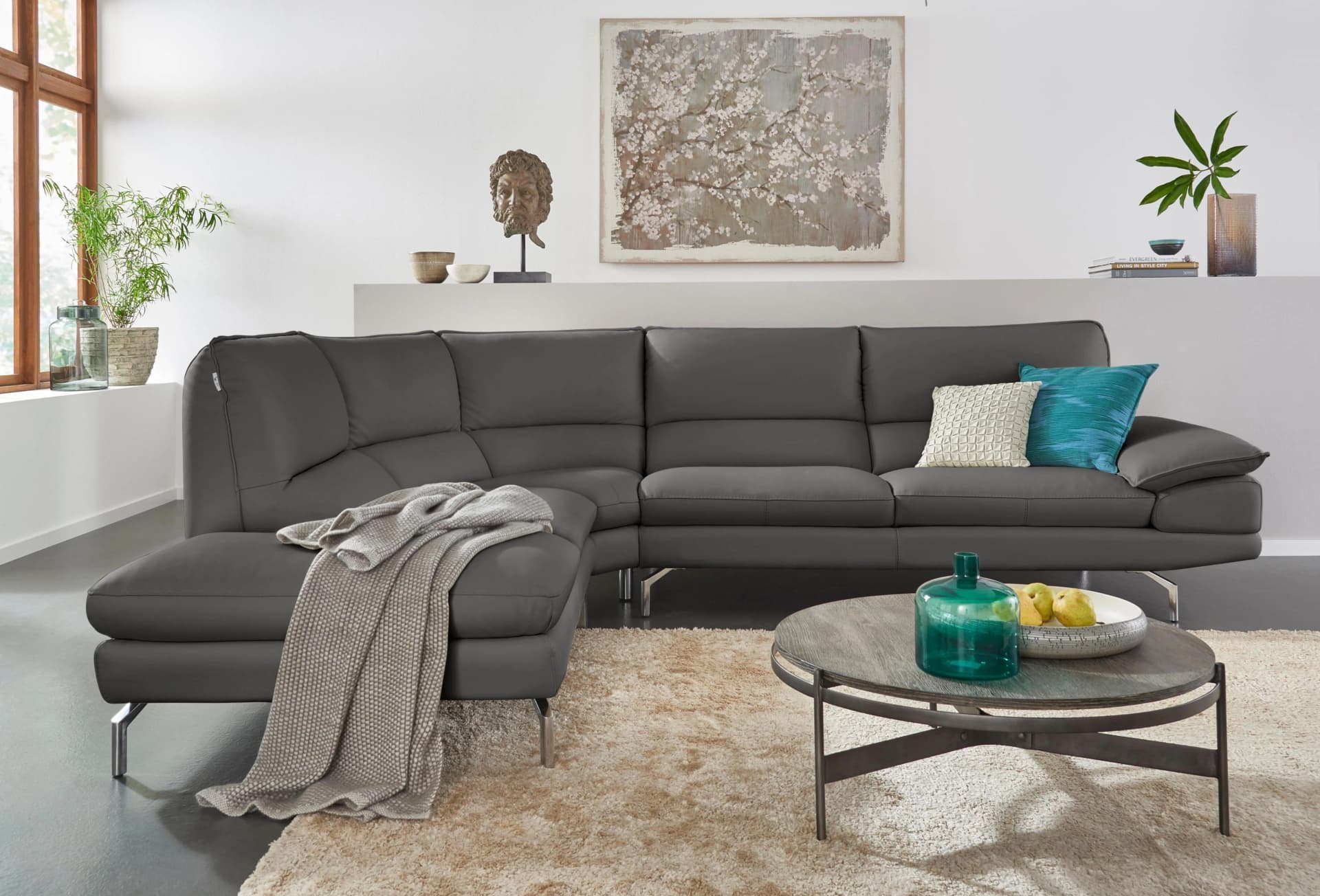 CALIA ITALIA Ecksofa Dave L-Form Grau Leder