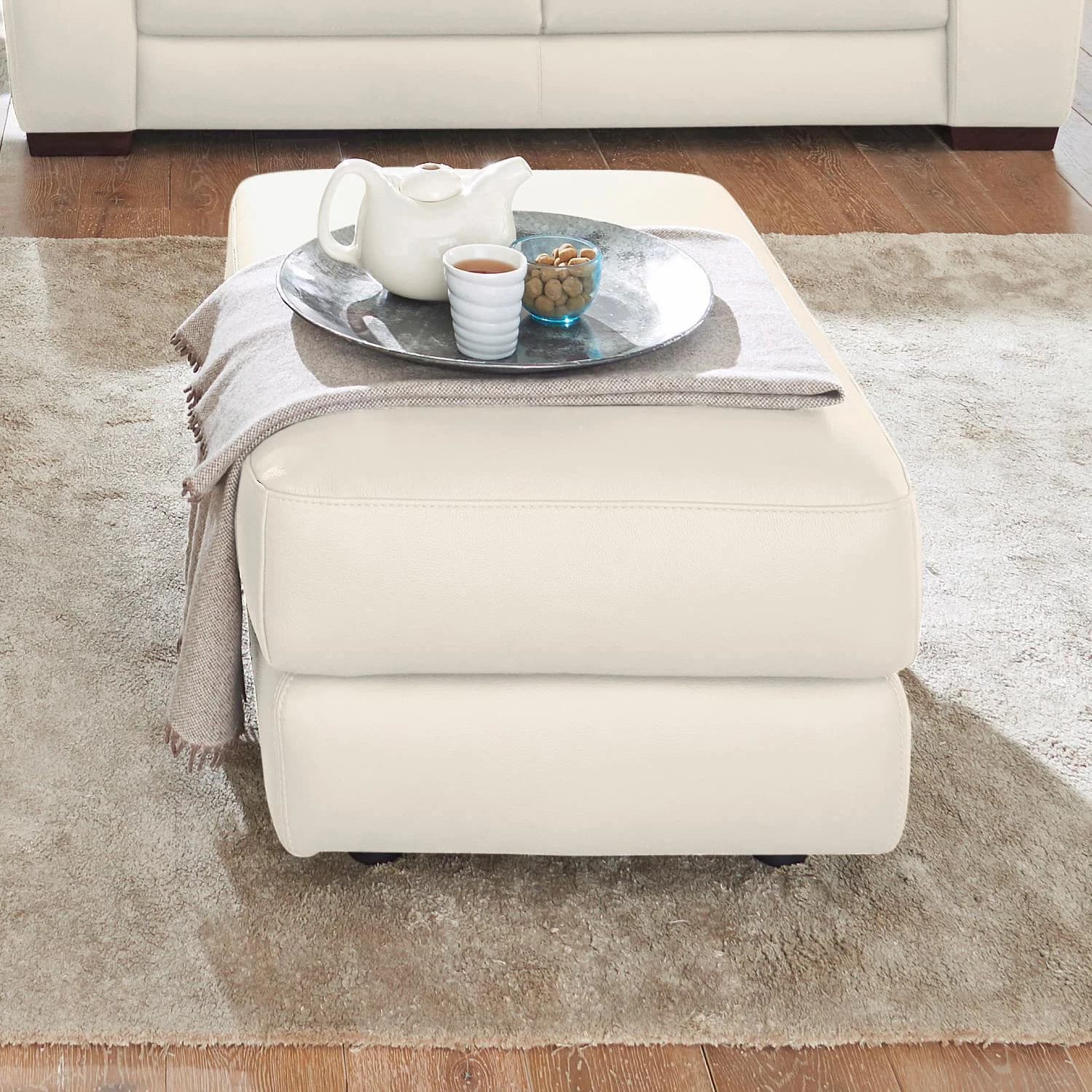 CALIA ITALIA Hocker Gaia Leder Beige Handgefertigt Made in Italy