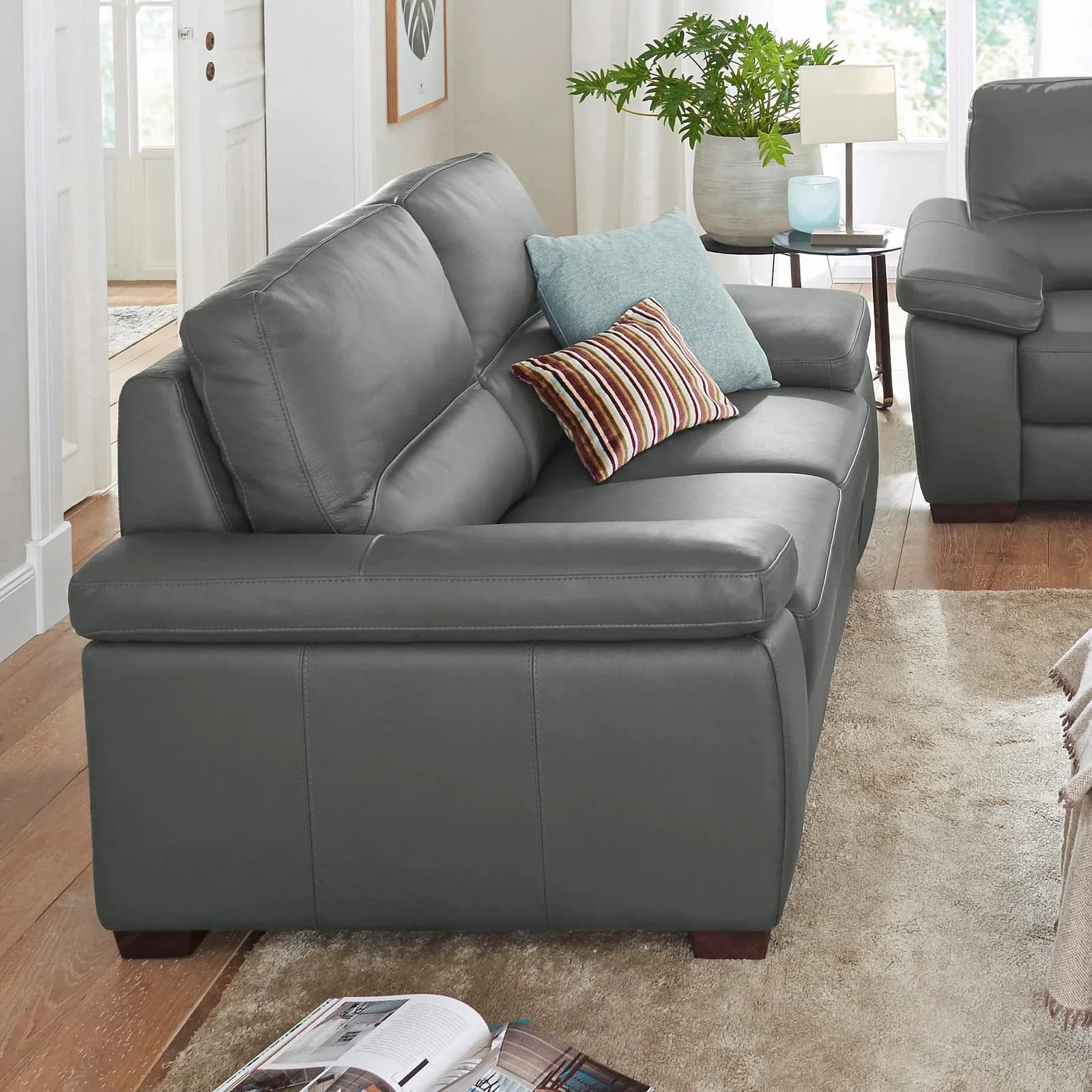 CALIA ITALIA 3-Sitzer Ledersofa Gaia Grau
