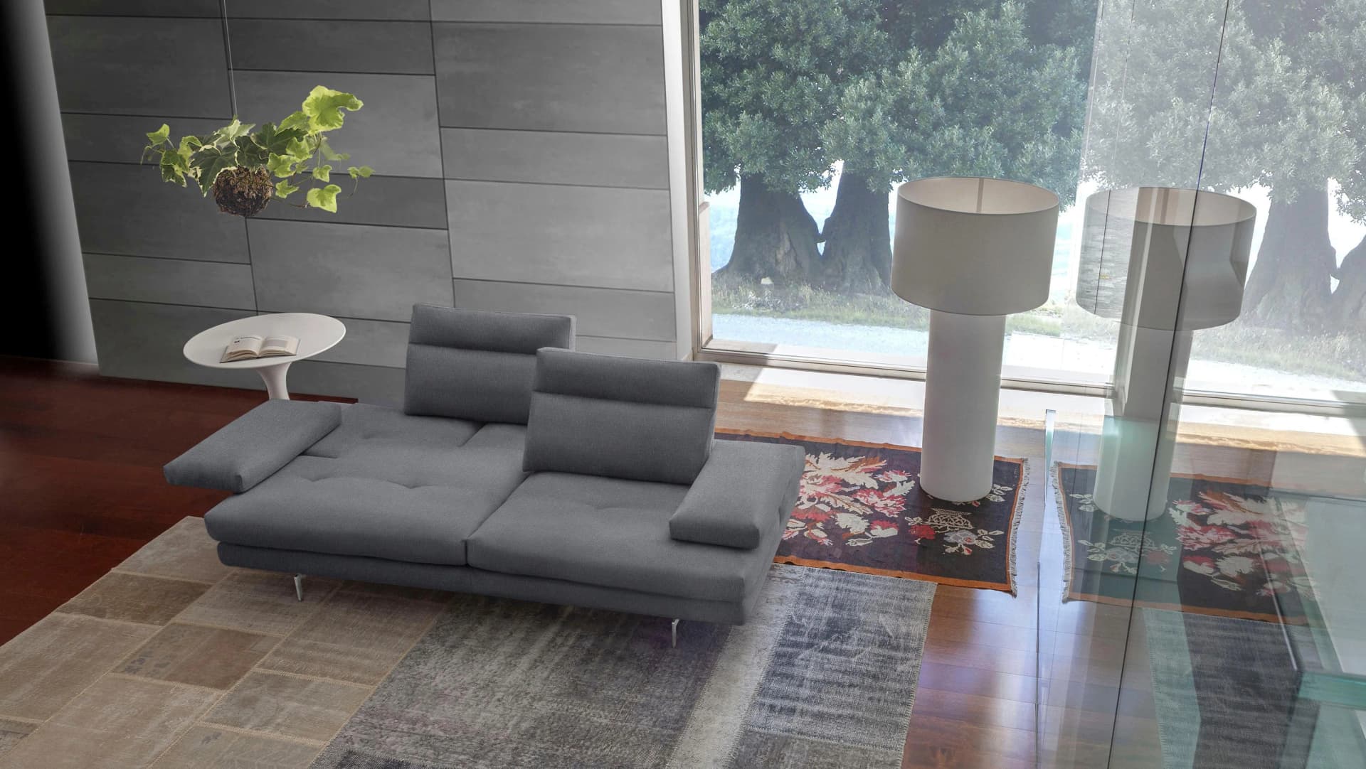 CALIA ITALIA Toby Wing 3-Sitzer Sofa Grau mit Sitztiefenverstellung