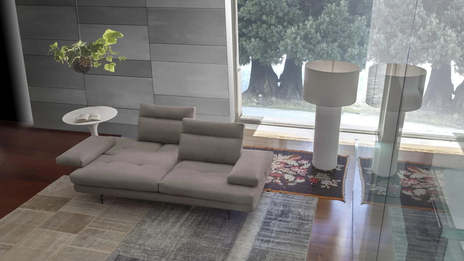 CALIA ITALIA Toby Wing Designsofa 3,5-Sitzer Grau Polyester