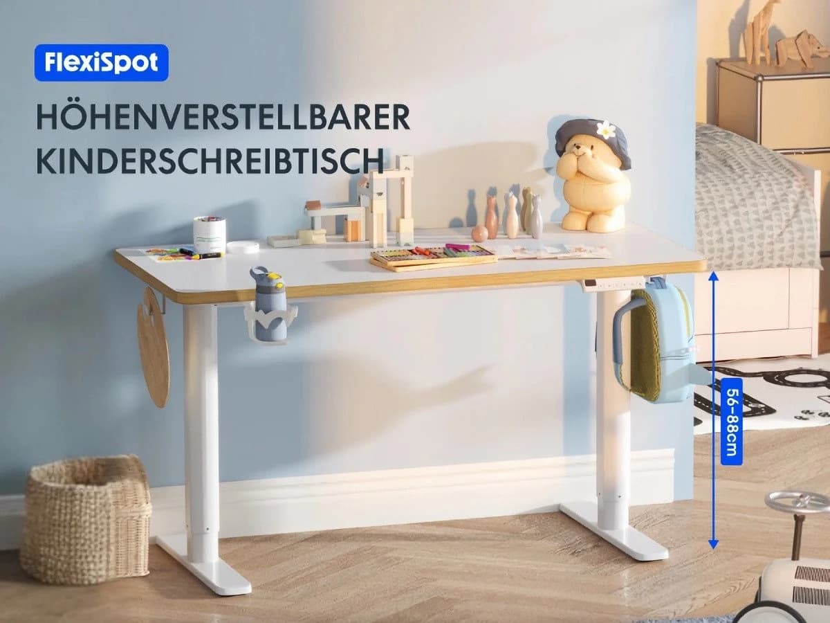 FLEXISPOT Kinderschreibtisch Höhenverstellbar 56-88 cm Weiß