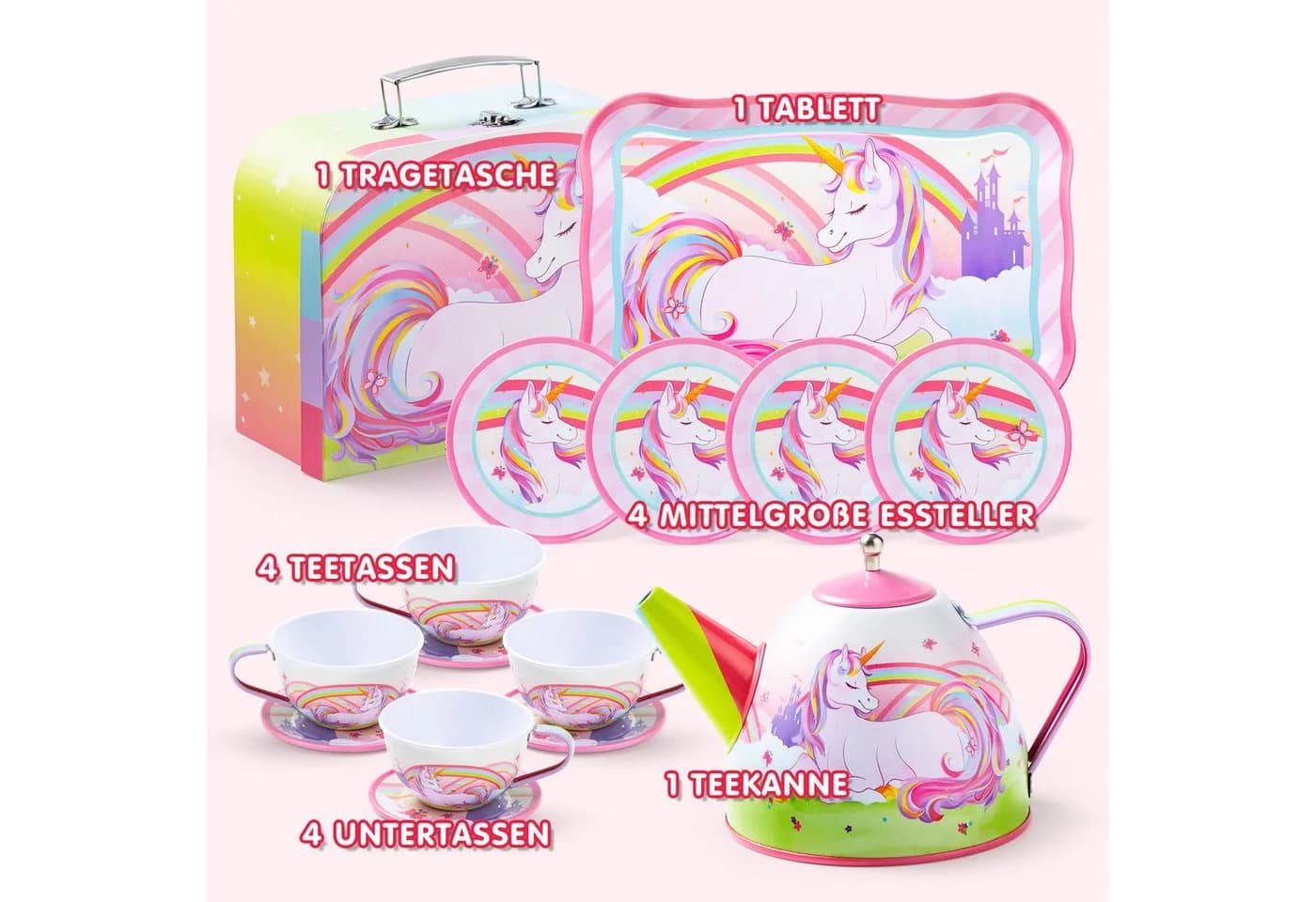 JOYIN Kinder-Küchenset 15-teiliges Einhorn Wackelkäfer Teeservice