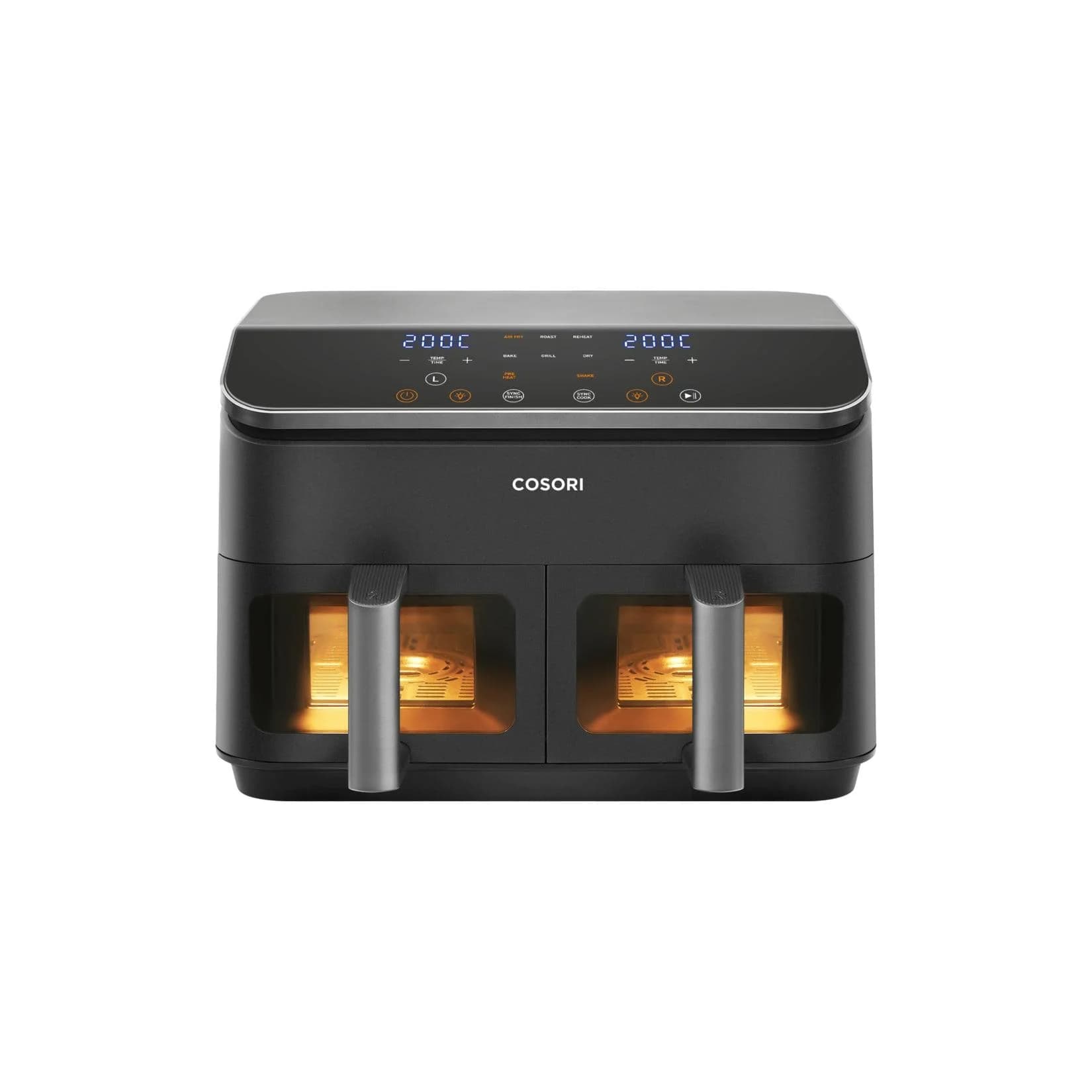Cosori Heißluftfritteuse Dual Basket CAF-R901-AEU Schwarz 1.750 Watt 2 Körbe je 4,25 Liter mit Sichtfenster