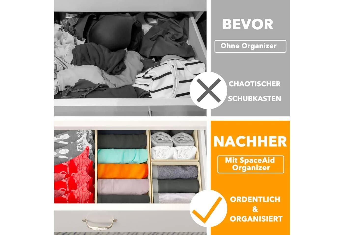 SpaceAid Auflagenbox 12er Schubladen Organizer Stoff