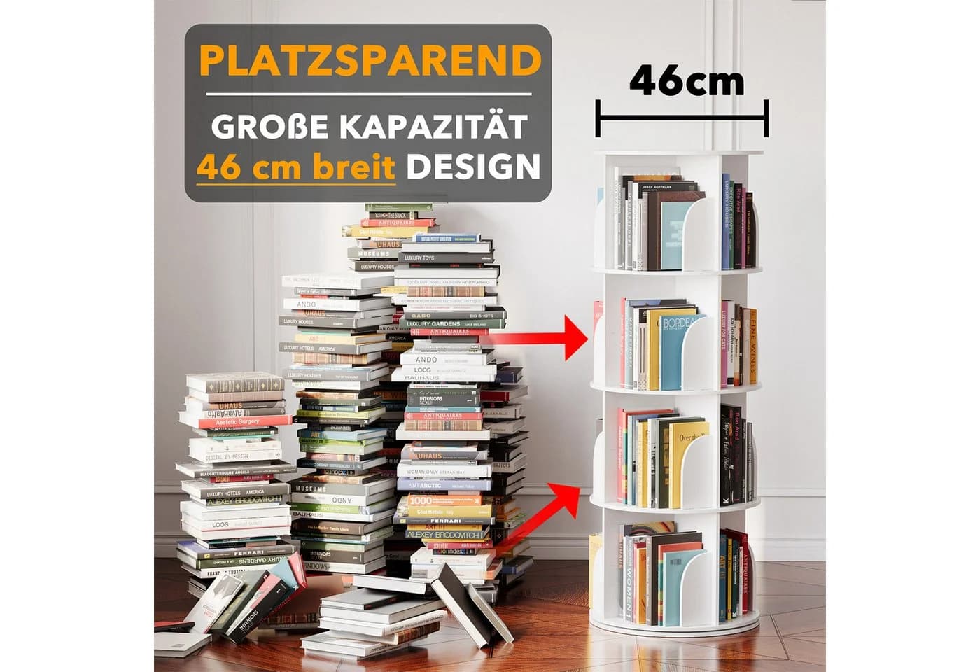SpaceAid 360° drehbares Bücherregal 4 Ebenen weiß