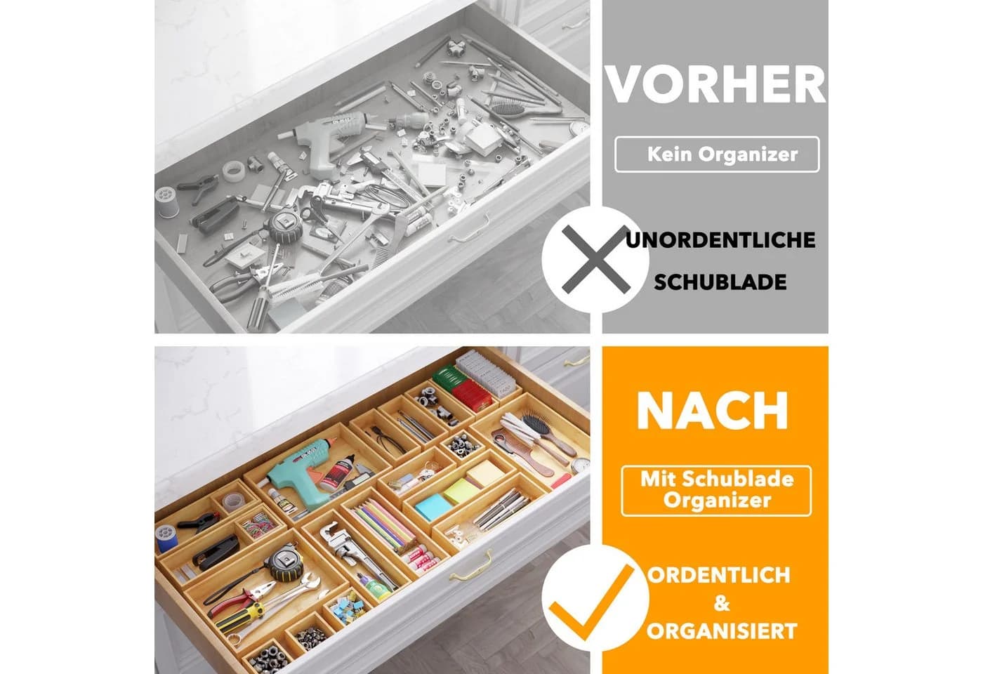 SpaceAid Aufbewahrungsbox Bambus-Schubladenorganizer 21 St