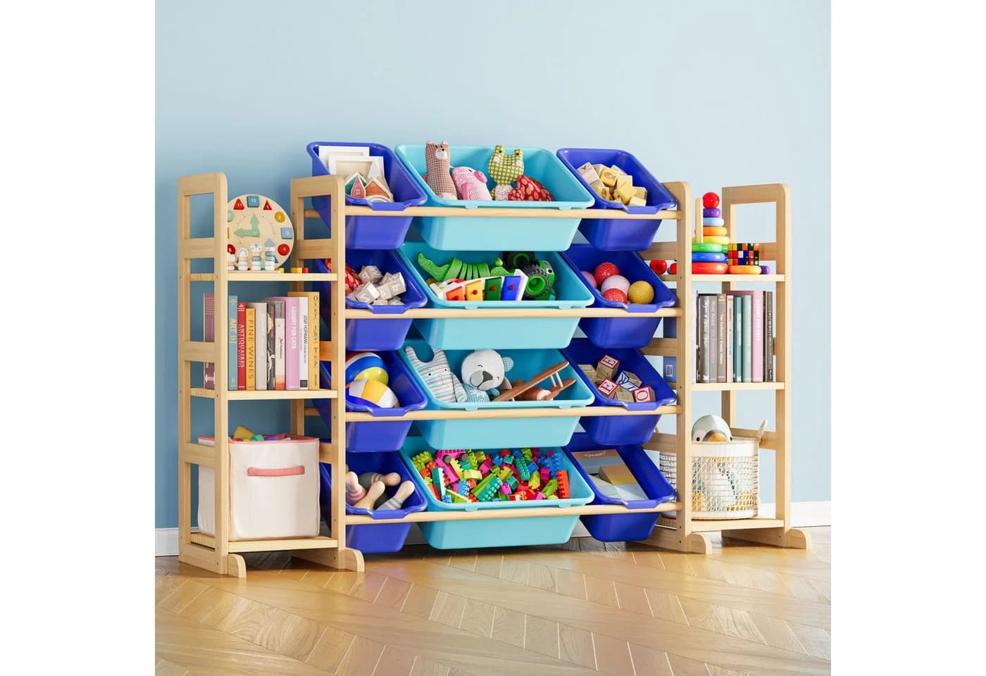 SpaceAid Kinderregal 6 Regale 12 Behälter Blau