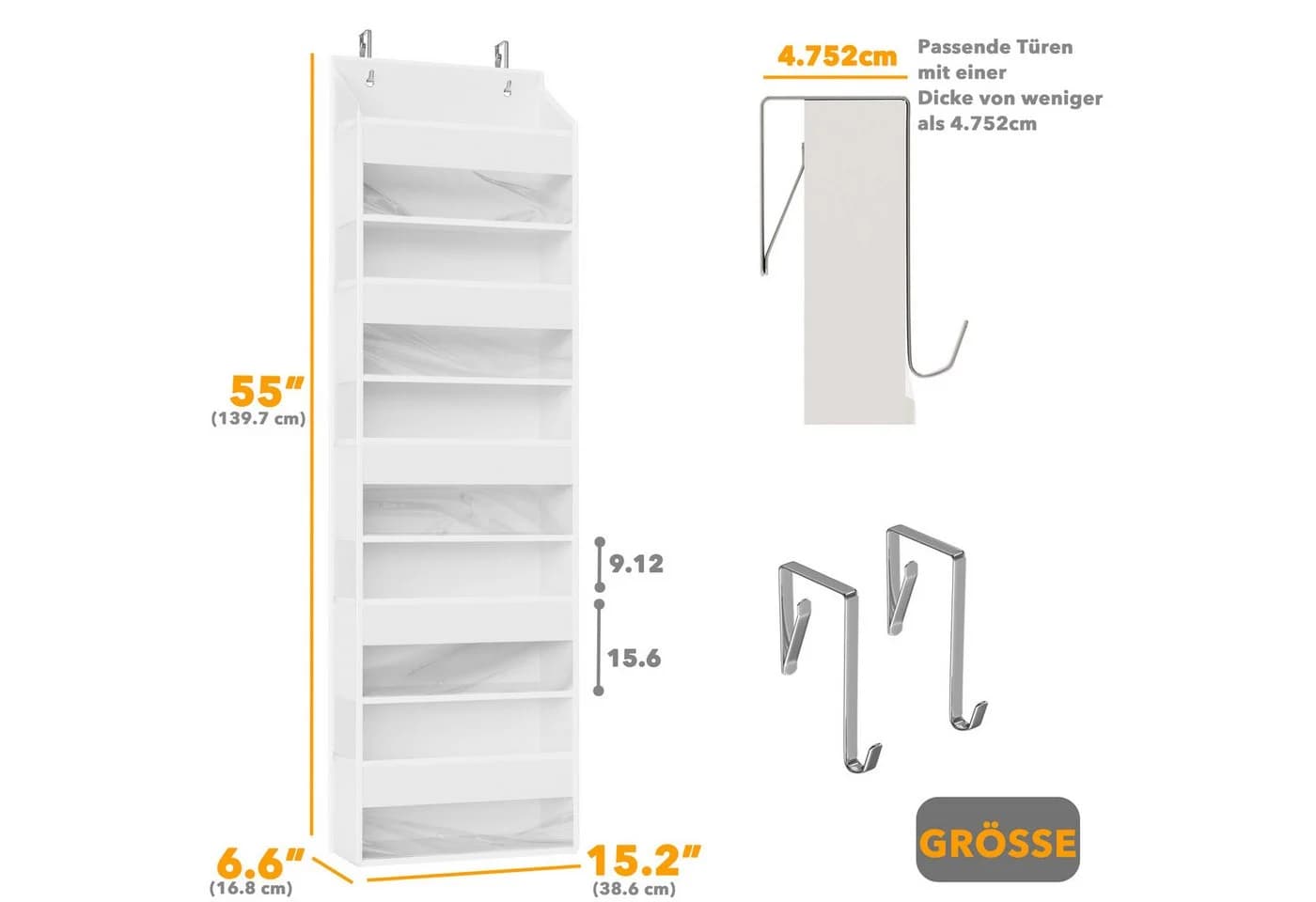SpaceAid Tür-Organizer 5 Fächer 10 Mesh-Taschen Weiß
