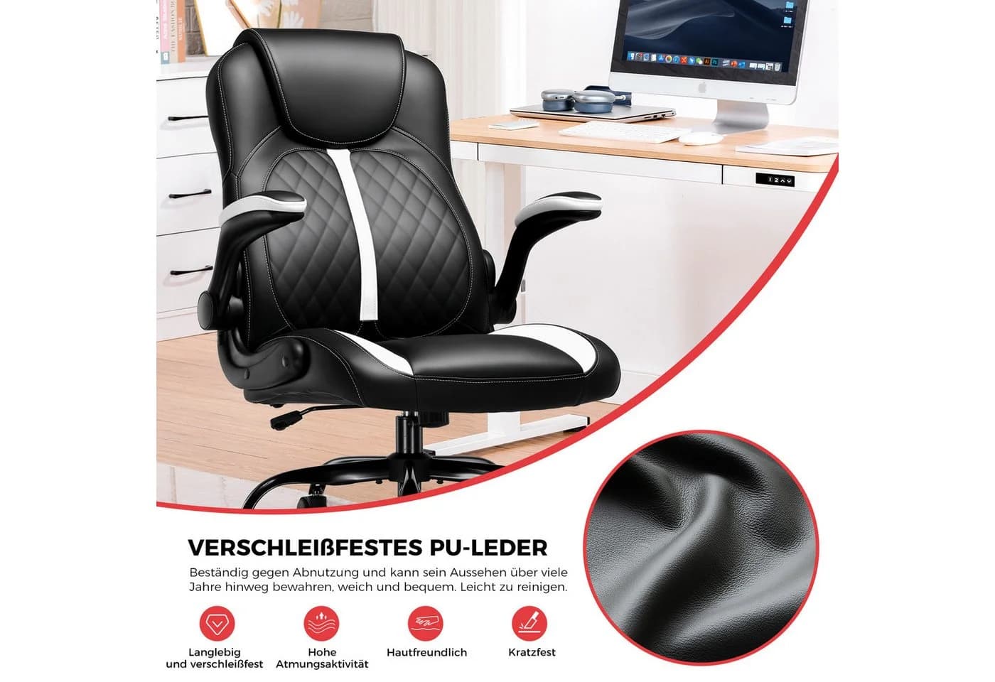 GTPLAYER Gaming-Stuhl Ergonomisch Weiß Kunstleder