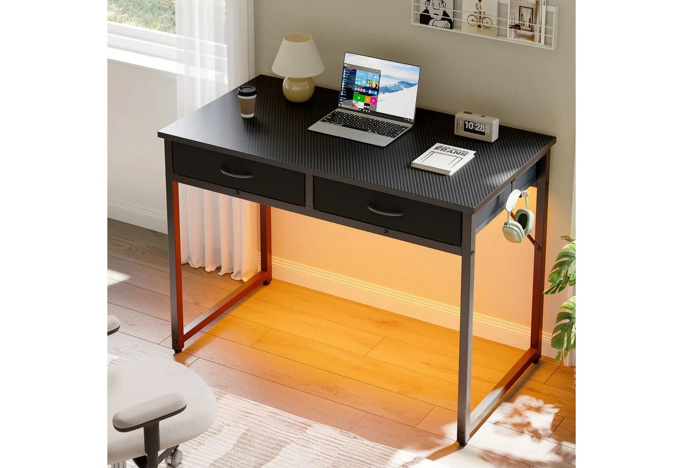Pinmoco Schreibtisch mit Schubladen, 106 cm breit, Schwarz