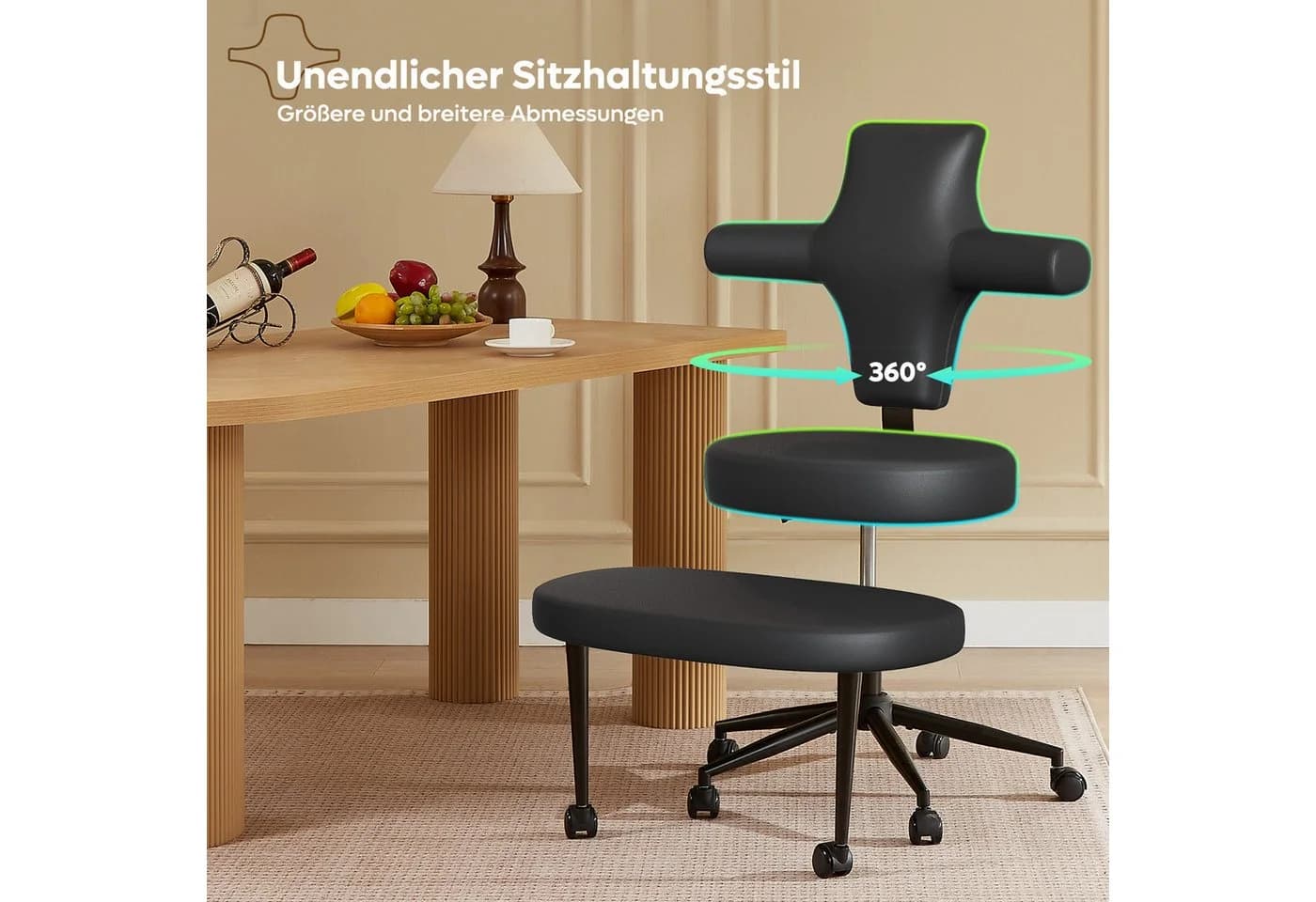 Pinmoco Bürostuhl 360° drehbar, 10,2 cm Kissen, Ergonomisch