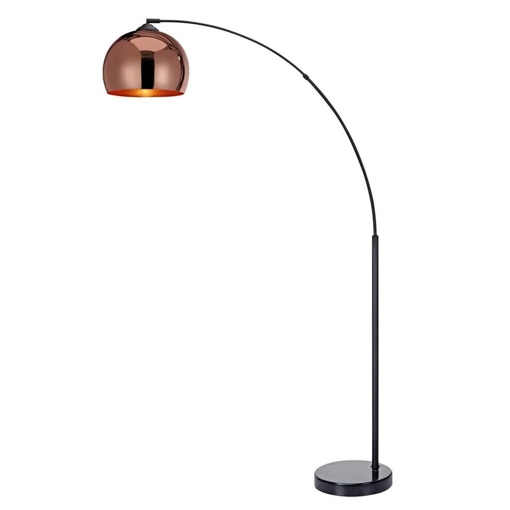 Teamson Home Bogenlampe Gebogene Stehlampe aus Metall mit Marmorimitat-Sockel Roségold