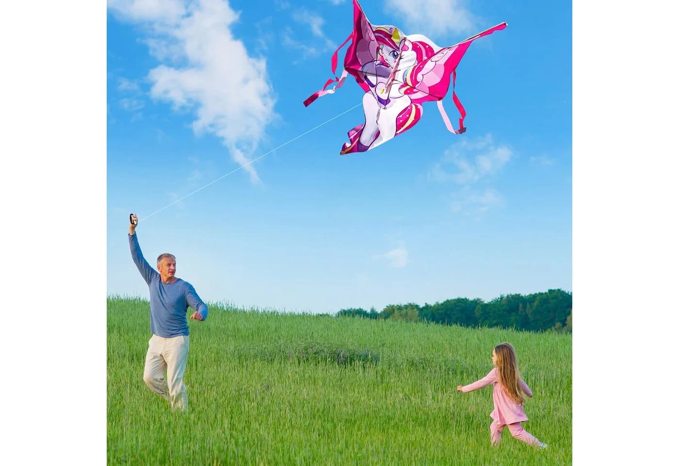 JOYIN Einhorn-Drache Rosa 100x110 cm mit 80m Schnur