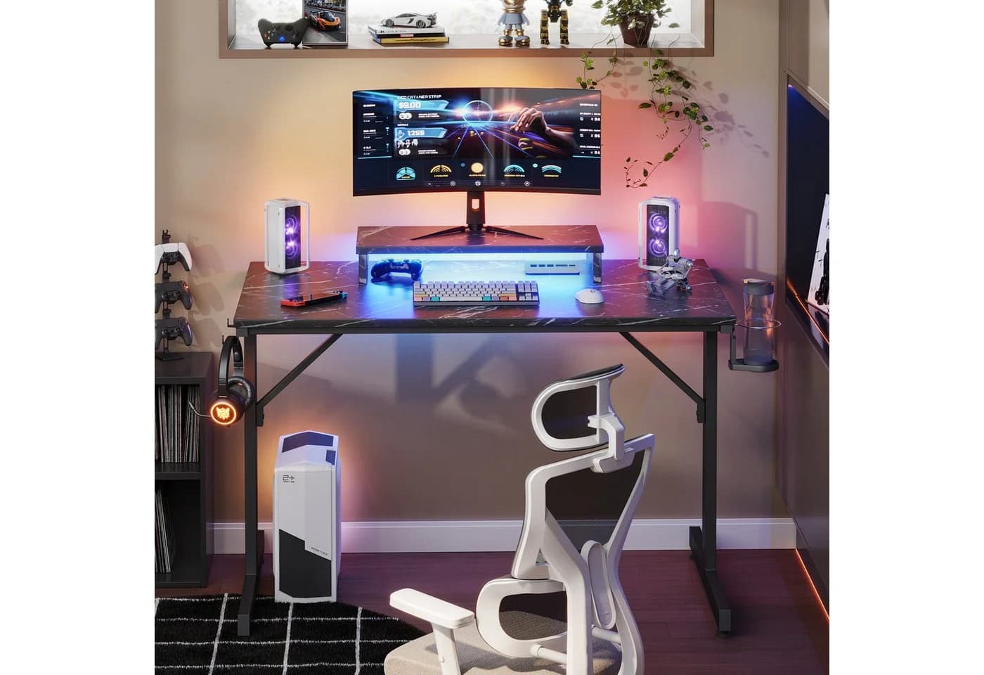 Bestier Gamingtisch 106cm Gaming Schreibtisch mit RGB-LED Schwarz
